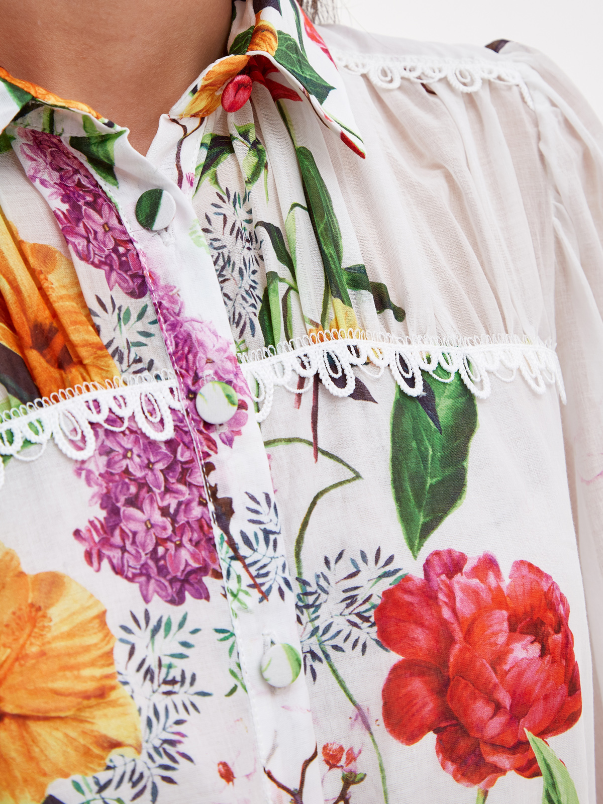 Платье-рубашка Begonia с кружевным декором и принтом CHARO RUIZ IBIZA, цвет белый, размер S;M;L - фото 5