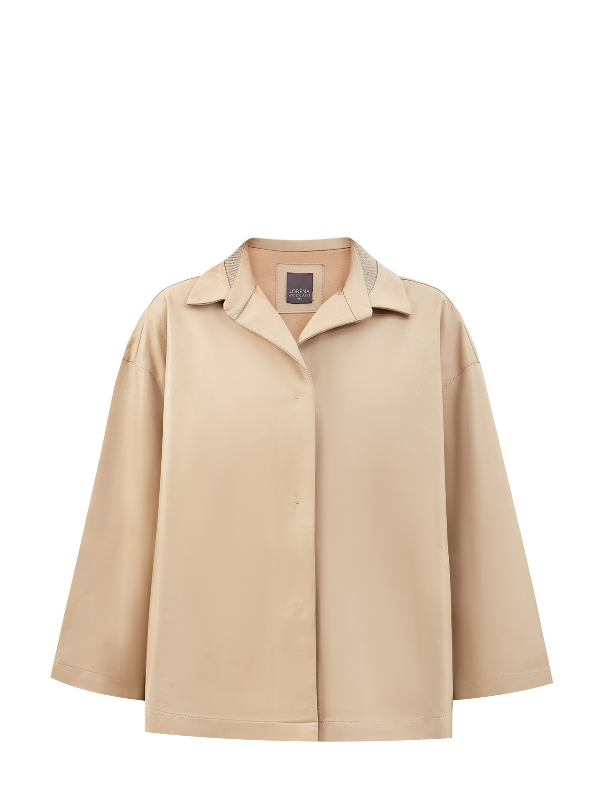 Куртка из мягкой кожи наппа с трикотажной отделкой ламе LORENA ANTONIAZZI, цвет бежевый, размер 42 - фото 1