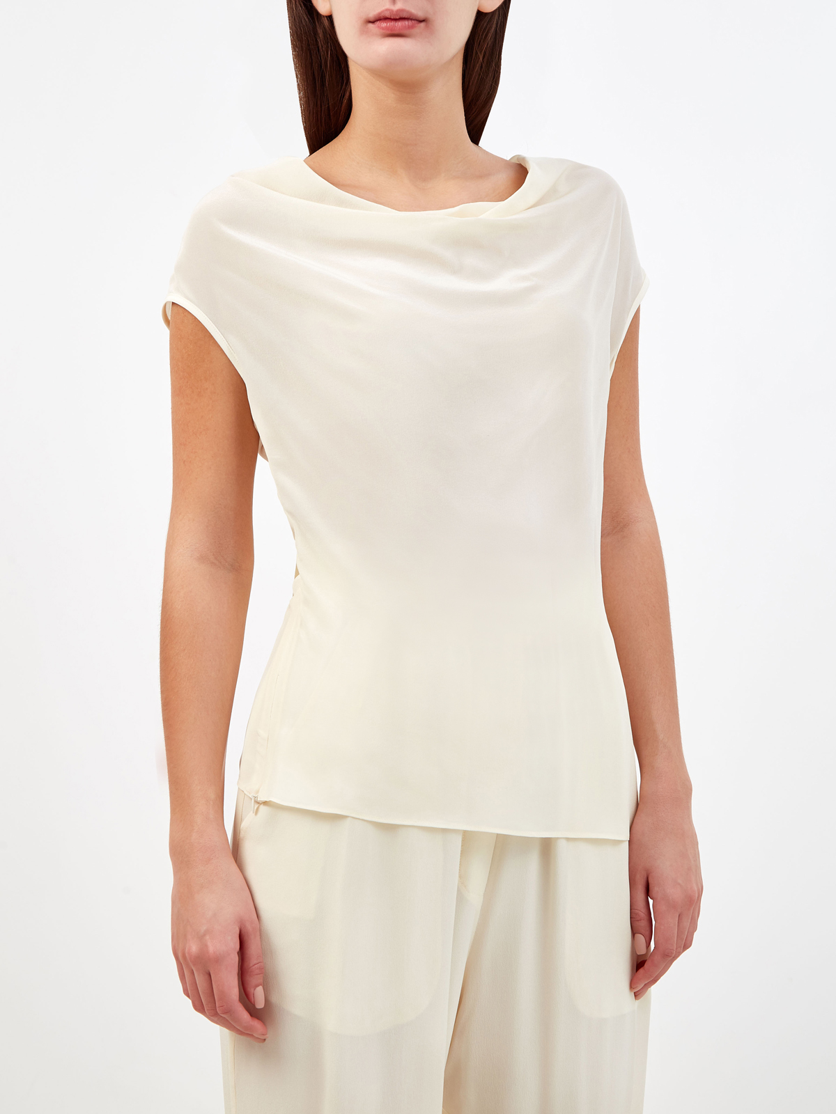 Шелковая блуза асимметричного кроя с вырезом на спинке GENTRYPORTOFINO, цвет бежевый, размер 38;40;42;44;46;48 - фото 3