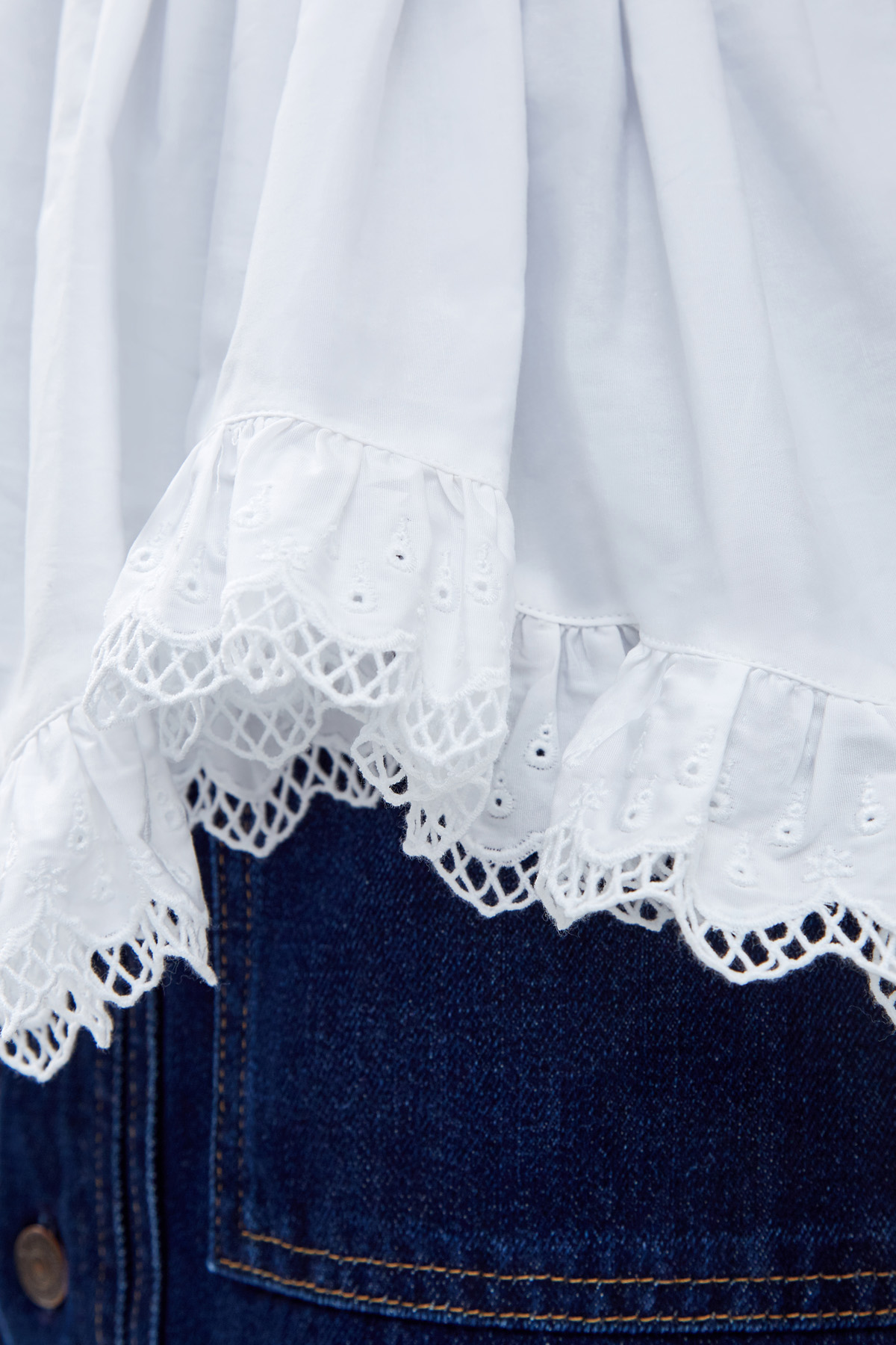 Блуза из хлопка с баской и кружевом POLO RALPH LAUREN, цвет белый, размер S;M;L;3XS - фото 5