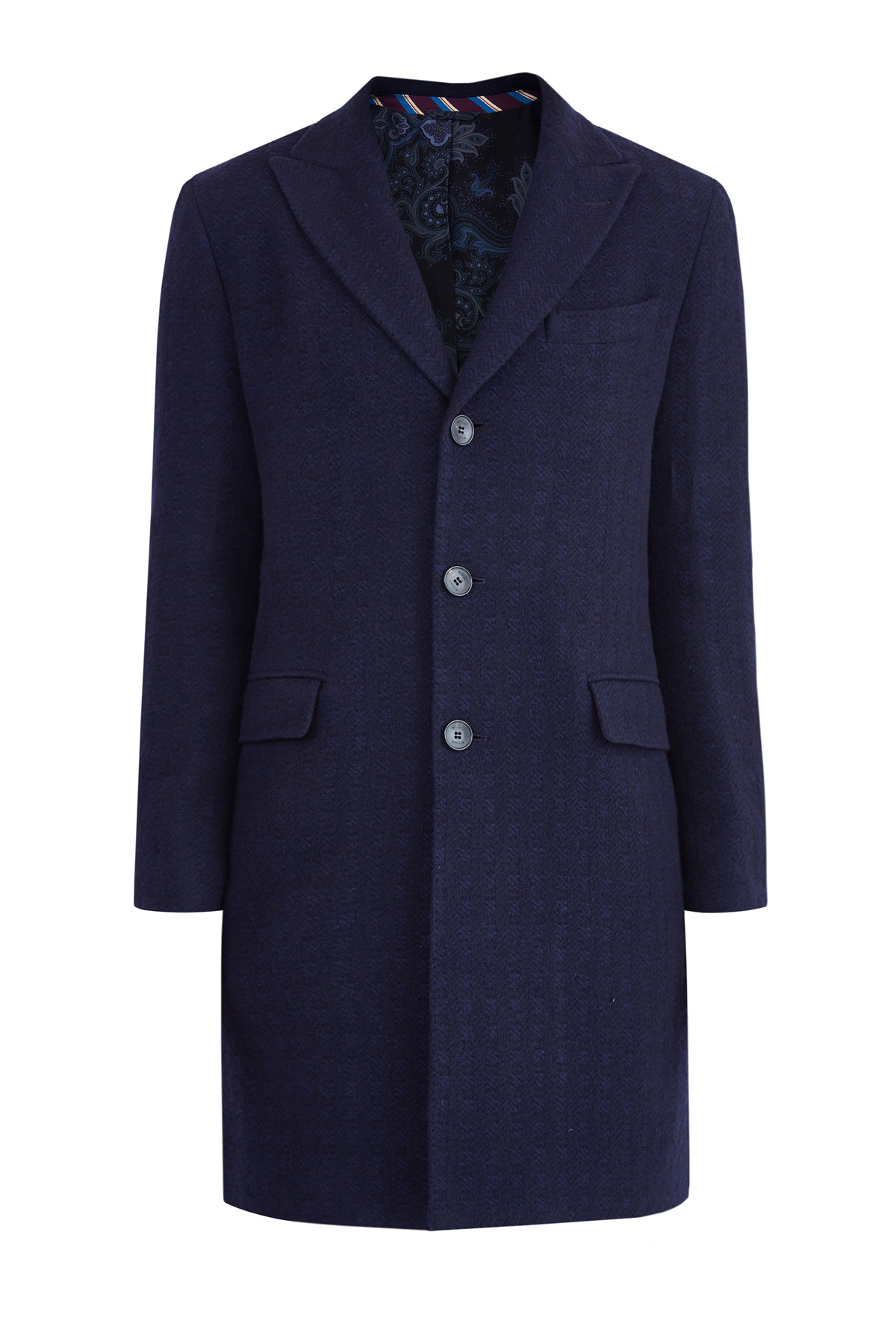 Пальто из шерстяного драпа с жаккардовым узором ETRO, цвет синий, размер 46;50 - фото 1