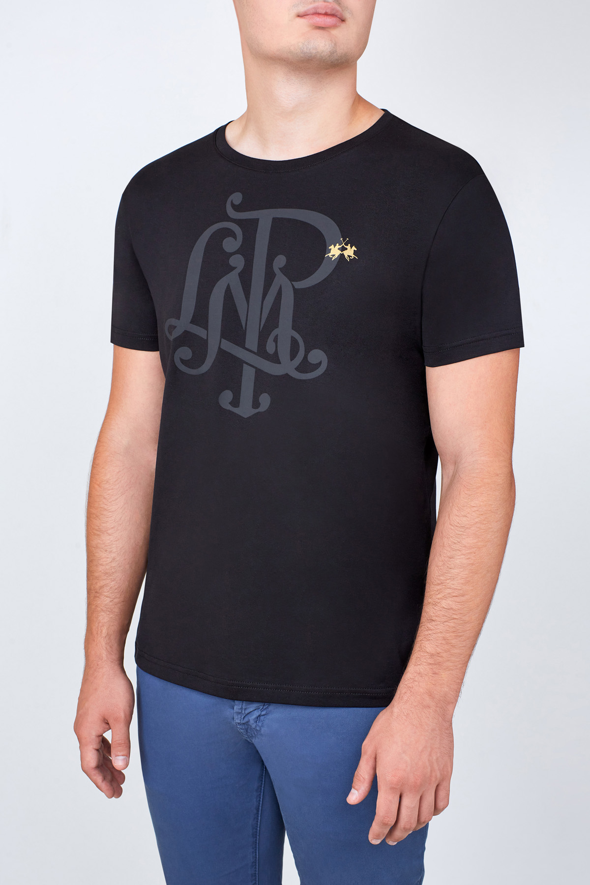Черная футболка из хлопкового джерси с принтом-монограммой LA MARTINA, цвет черный, размер L - фото 3