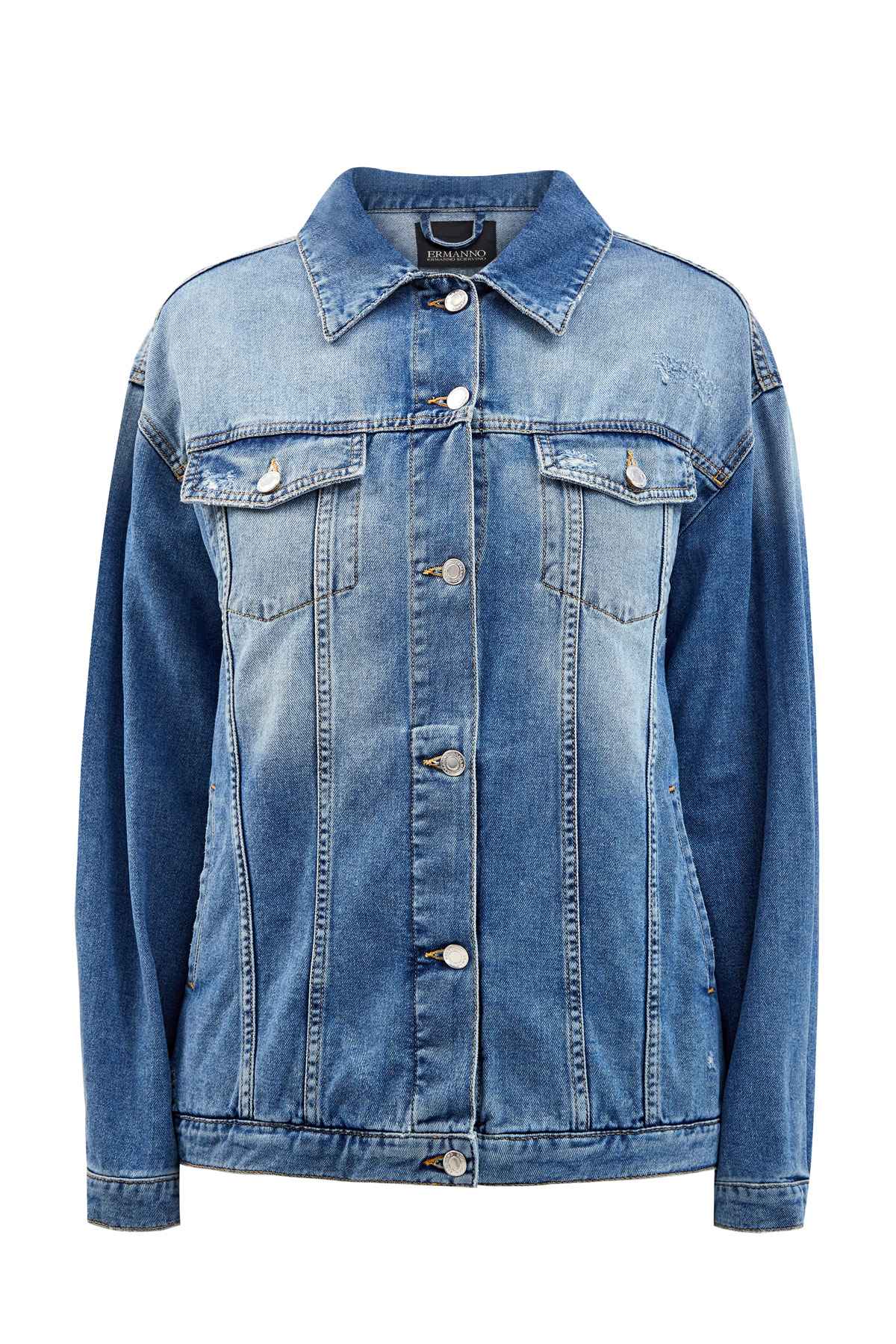 Джинсовая куртка с объемным декором из стразов ERMANNO ERMANNO SCERVINO, цвет синий, размер 38 - фото 1