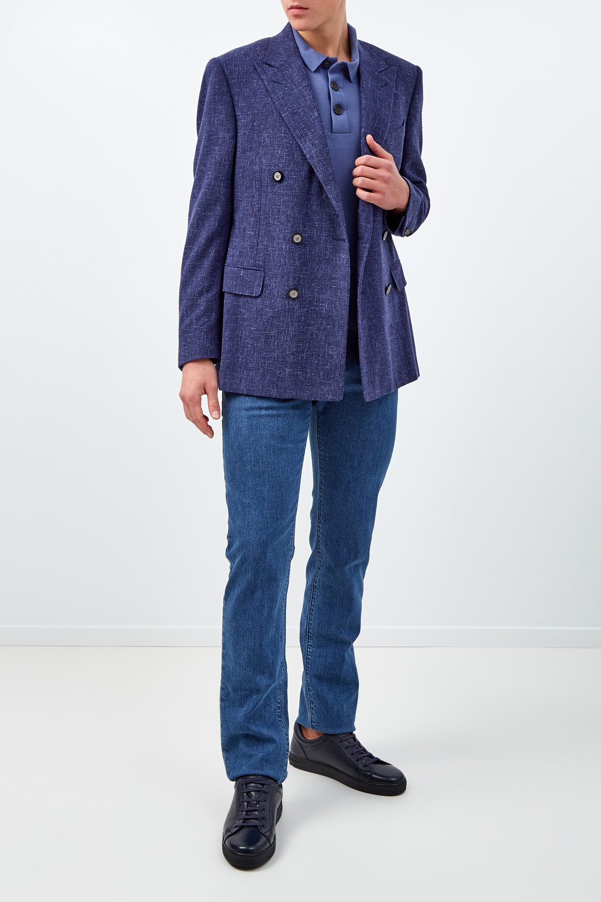 Двубортный пиджак из шерсти и льна с фигурными лацканами CANALI, цвет синий, размер 48;50;54 - фото 2