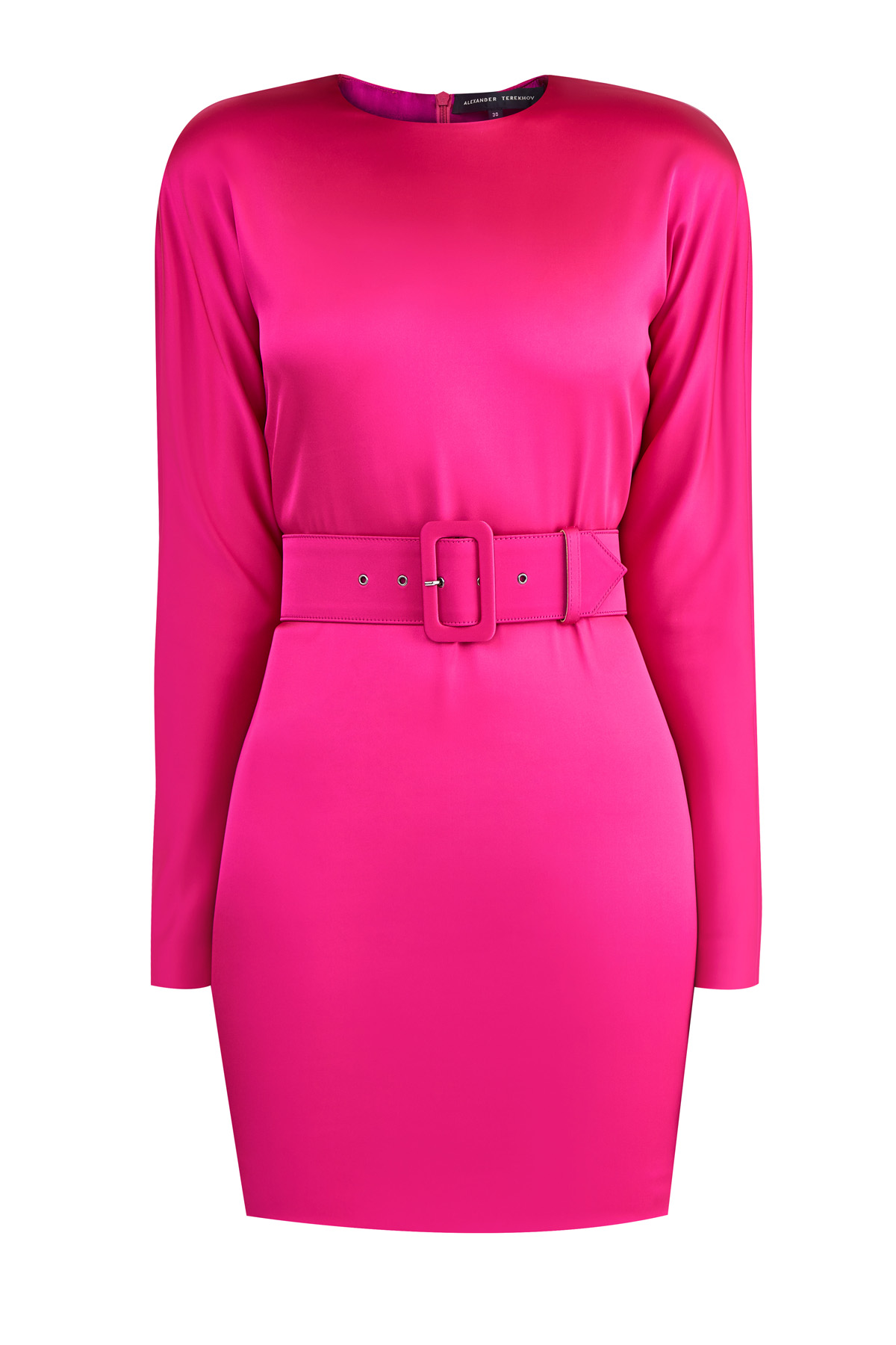 Атласное платье-мини с широким ремнем в тон ALEXANDER TEREKHOV, цвет розовый, размер 40 - фото 1