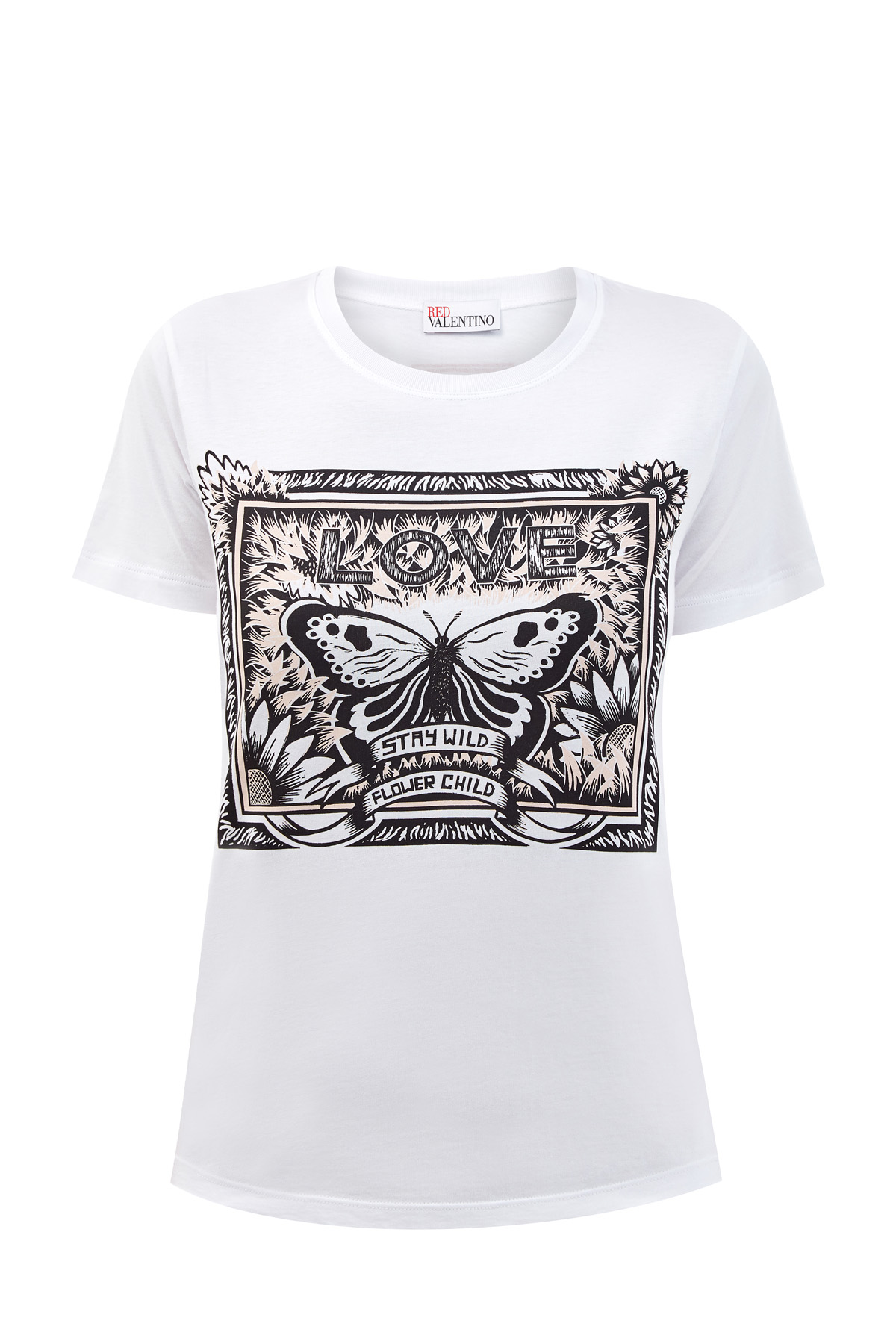Хлопковая футболка с короткими рукавами и фирменным принтом Butterfly REDVALENTINO, цвет белый, размер XL;M - фото 1