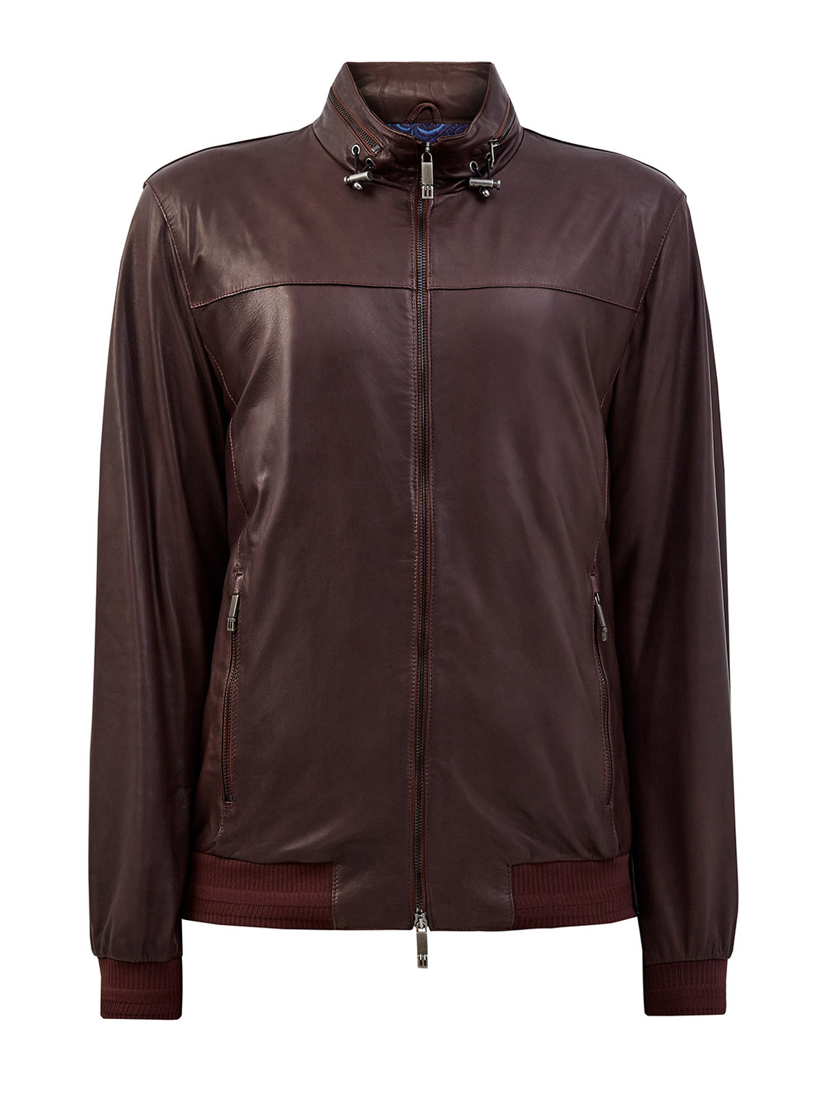 Куртка из матовой мелкозернистой кожи в байкерском стиле ETRO коричневого цвета