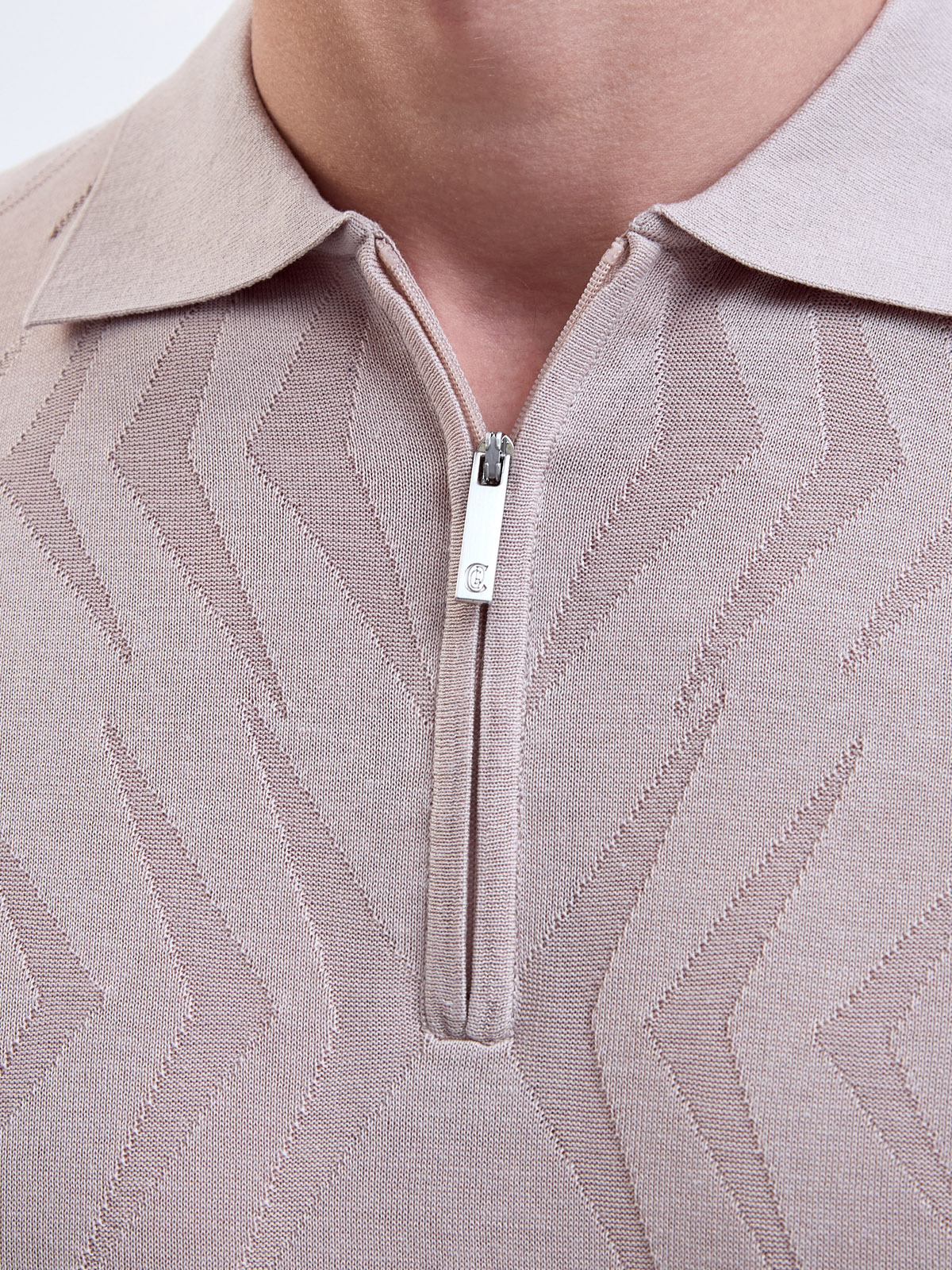 Джемпер-поло из хлопка и шелка с застежкой на молнию CUDGI, цвет бежевый, размер L;XL;2XL;4XL - фото 5