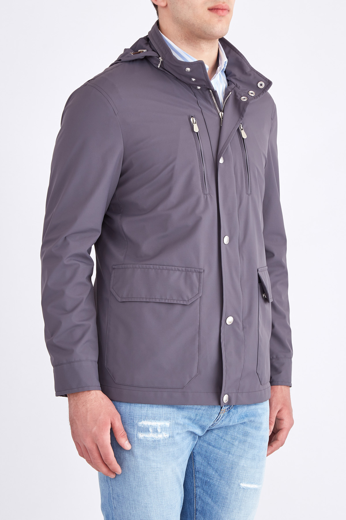 Ветровка из влагостойкой ткани с накладными карманами и капюшоном BRUNELLO CUCINELLI, цвет серый, размер 50;56 - фото 3