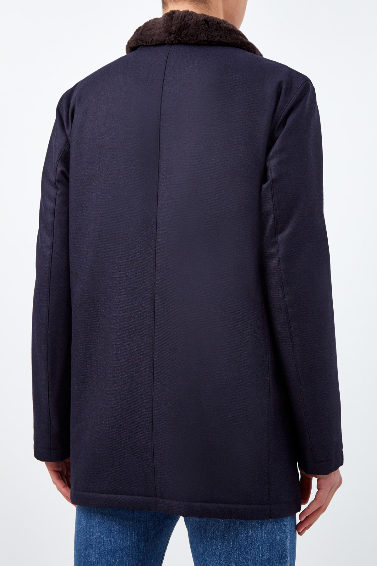 Пальто из шерстяного драпа с отделкой из кожи оленя ENRICO MANDELLI, цвет синий, размер 50;52;54;58;60;62 - фото 4