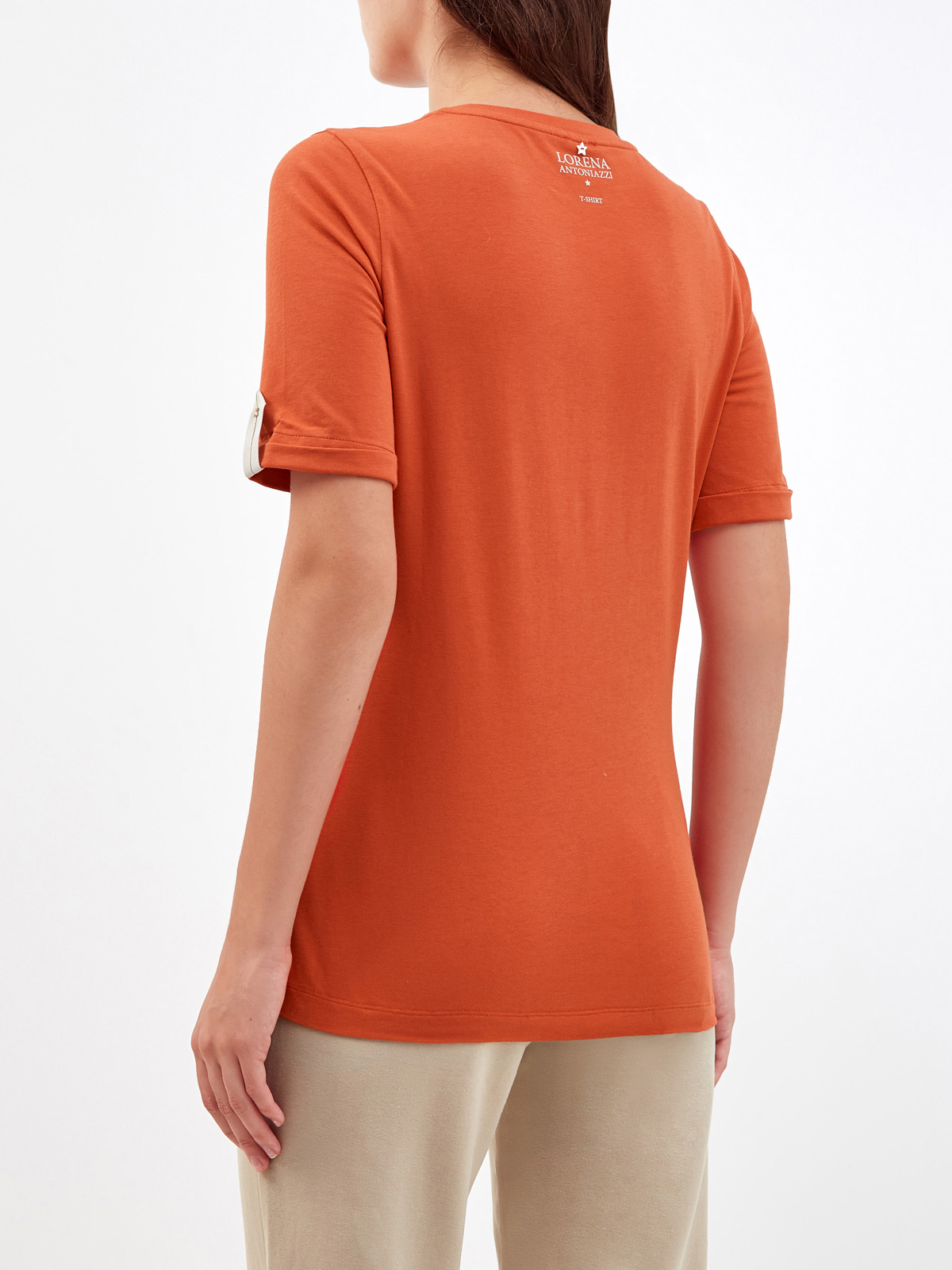 Яркая футболка из джерси с отворотами и декором Swarovski LORENA ANTONIAZZI, цвет оранжевый, размер 38;40;42;44;46 - фото 4