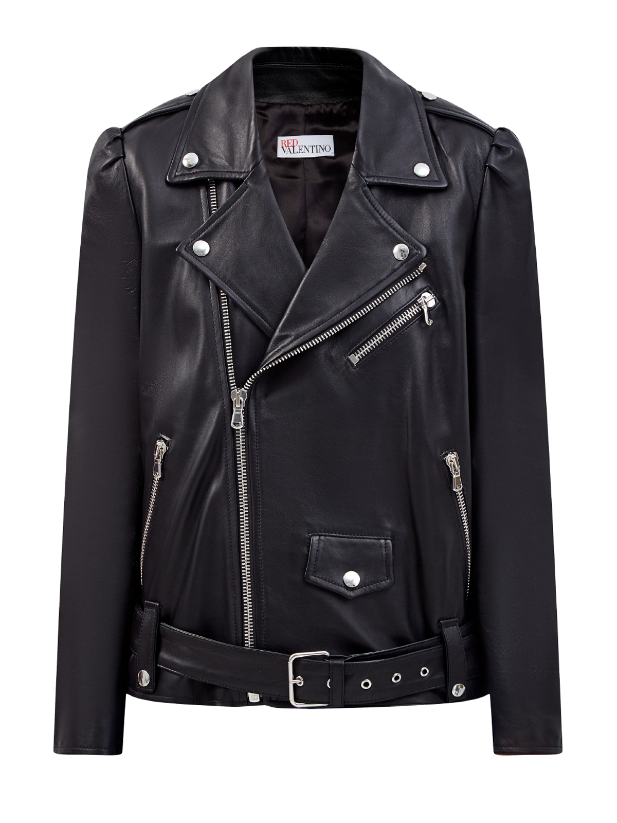 Куртка-косуха из кожи наппа с объемными рукавами REDVALENTINO, цвет черный, размер M