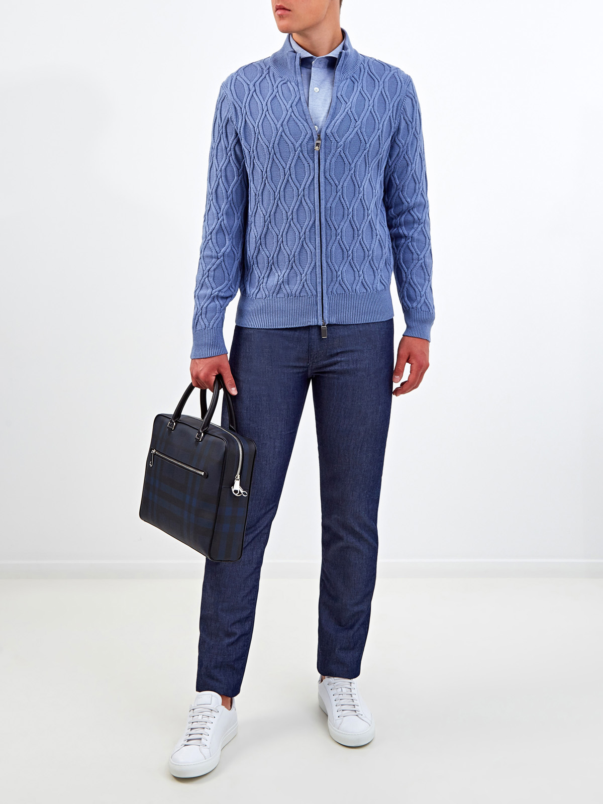 Рубашка в стиле casual из тонкого меланжевого хлопка CANALI, цвет голубой, размер 50;52;54;56;48 - фото 2