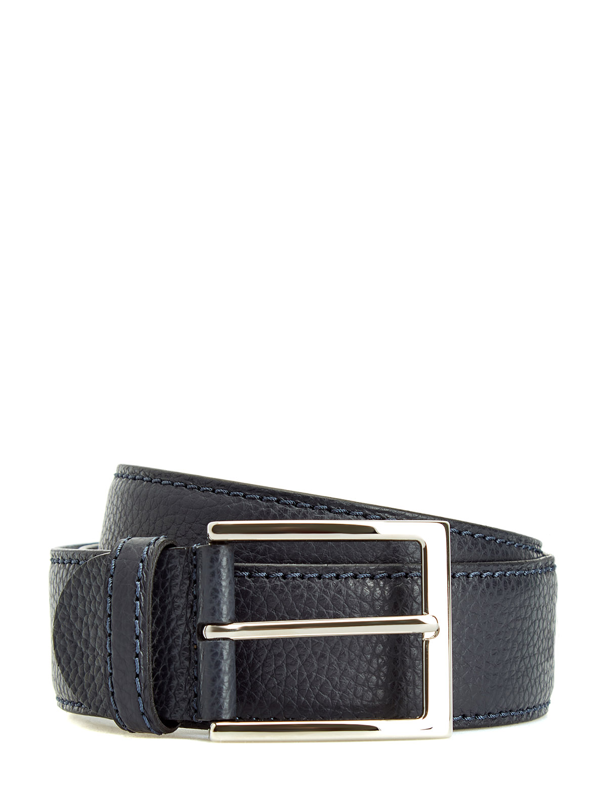 

Ремень из окрашенной вручную зернистой кожи с прострочкой, Синий, Ремень из окрашенной вручную зернистой кожи с прострочкой