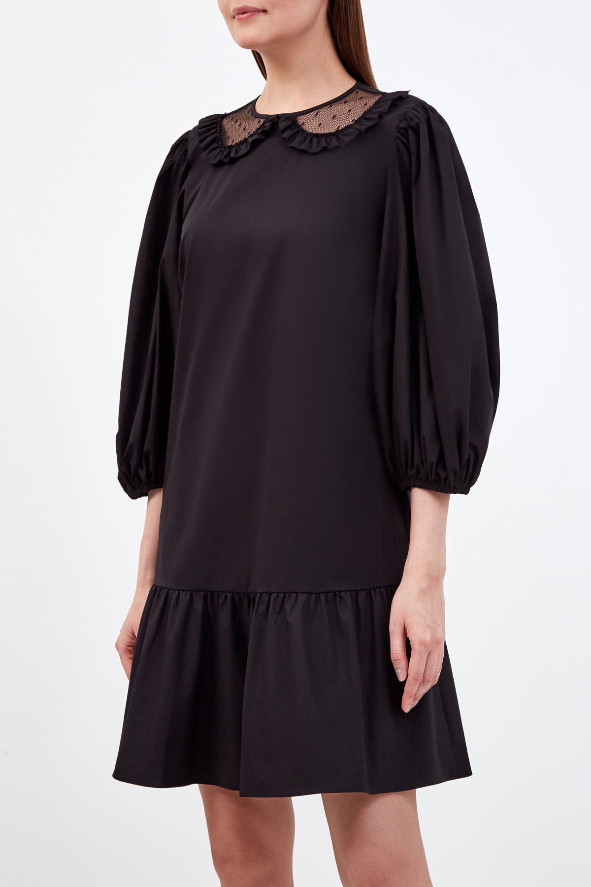 Платье из гладкого хлопка с объемными архитектурными рукавами REDVALENTINO, цвет черный, размер S;XL;M - фото 3