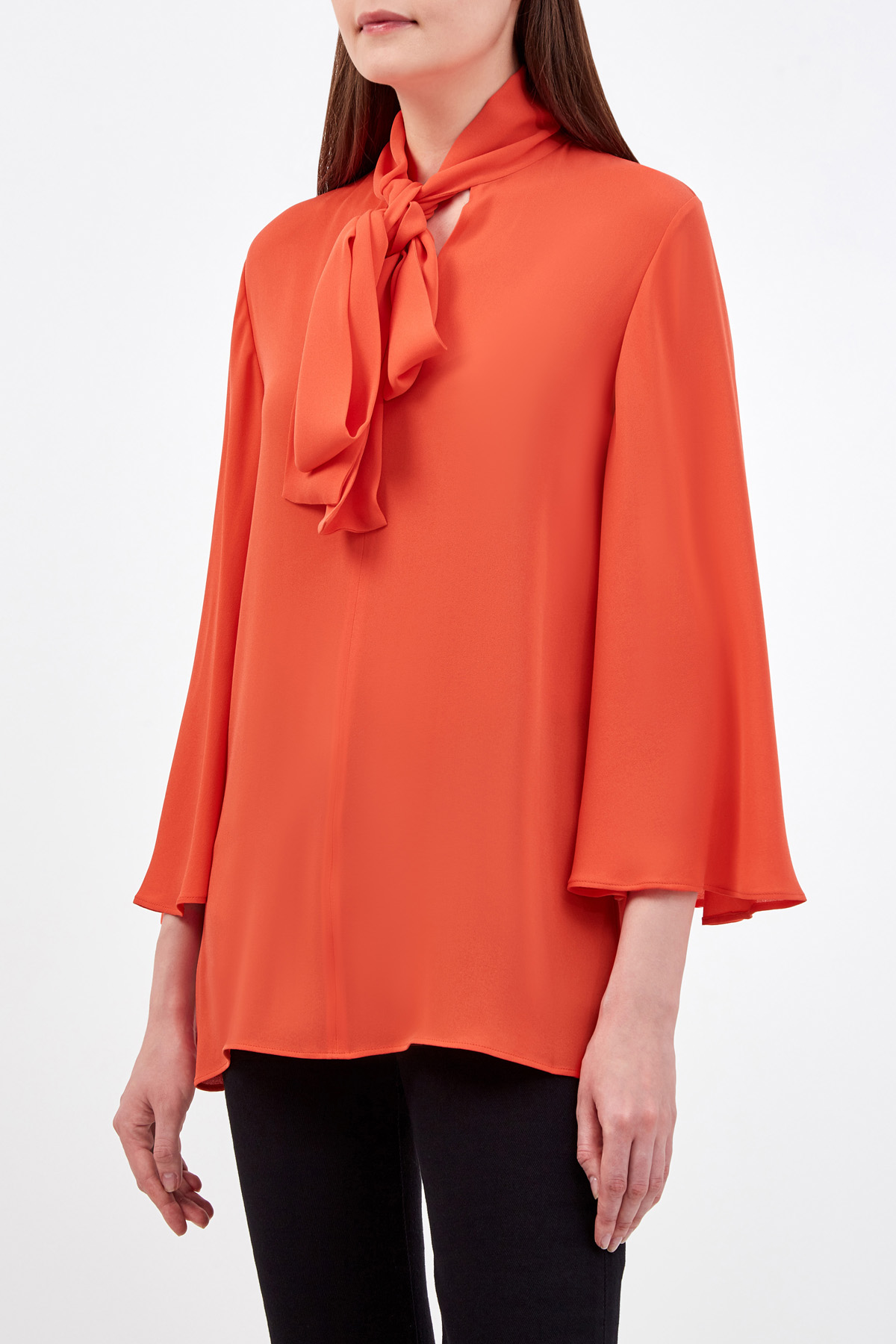 Шелковая блуза из коллекции Neonature с рукавами-клеш VALENTINO, цвет оранжевый, размер 40;42;44;38 - фото 3