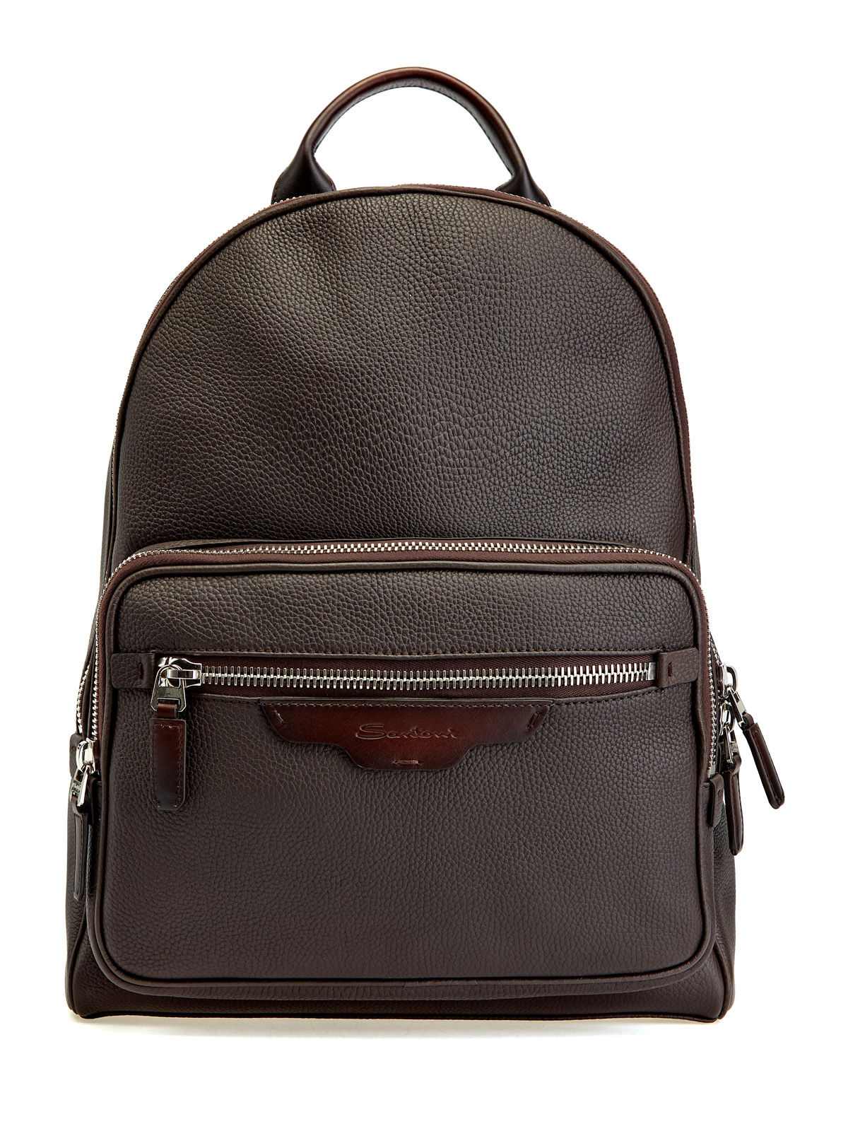 Вместительный рюкзак из крупнозернистой кожи с деталями Velatura SANTONI, цвет коричневый, размер 50;52;56 - фото 1