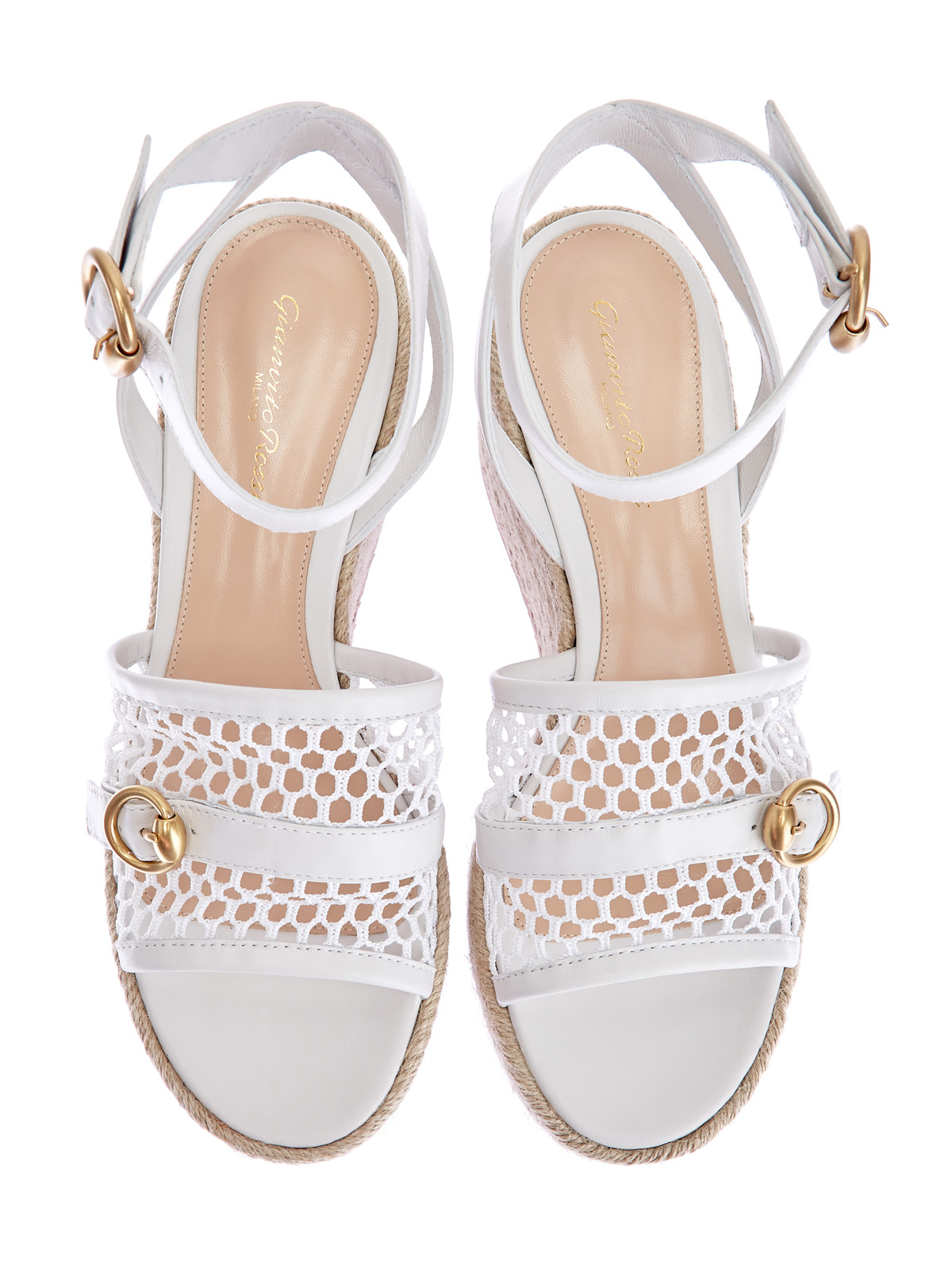 Кожаные босоножки с мембранными вставками и отделкой из джута