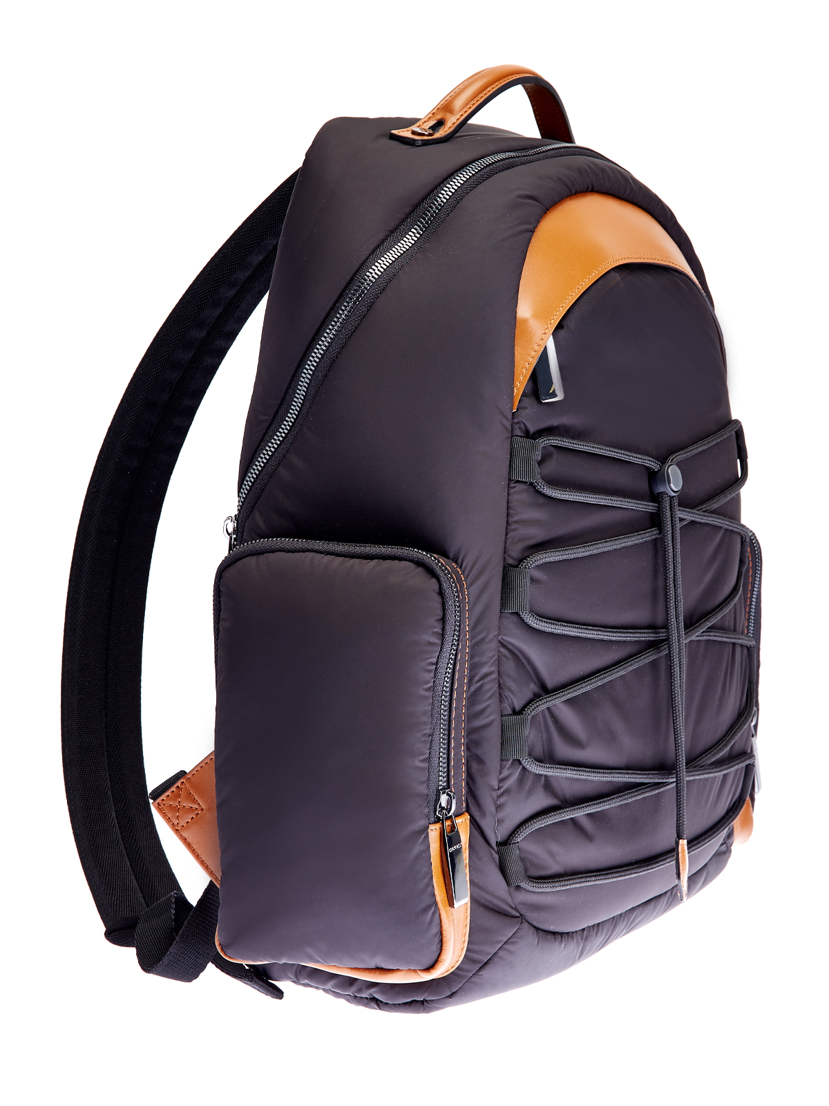 Объемный рюкзак из матового нейлона с кожаной отделкой CANALI, цвет черный, размер 48;50;52 - фото 3