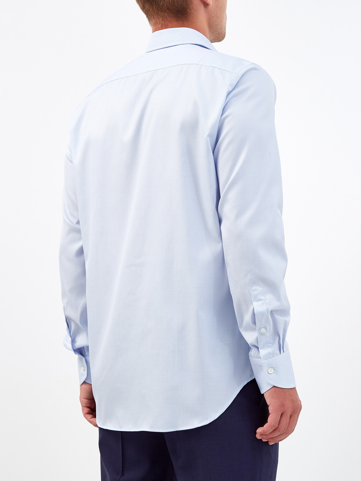 Рубашка из гладкого поплина с принтом в клетку CANALI, цвет голубой, размер 52;54;56;58;60;62;52 - фото 4