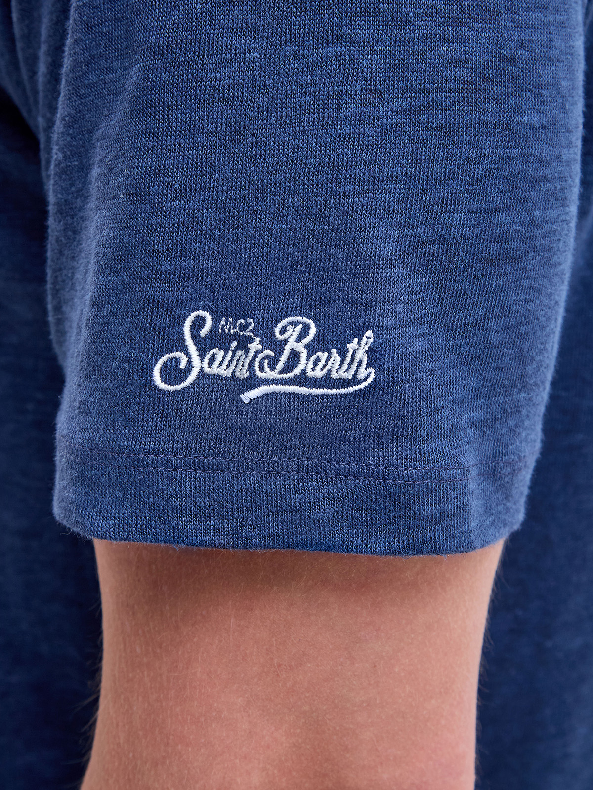 Льняная футболка из мягкого джерси с вышивкой St. Barth MC2 SAINT BARTH, цвет синий, размер S;M;L;XL;2XL;4XL - фото 5
