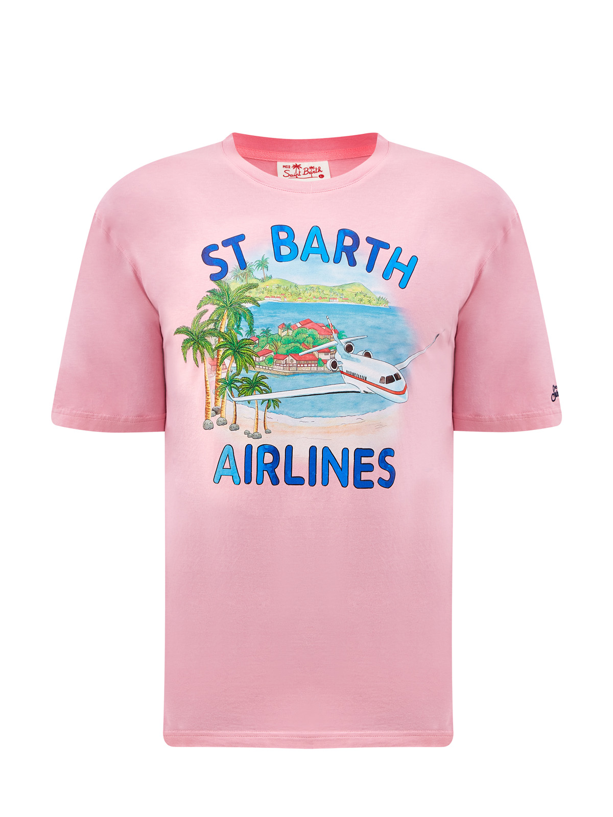 Хлопковая футболка с принтом St.Barth Airlines MC2 SAINT BARTH, цвет розовый, размер 2XL - фото 1