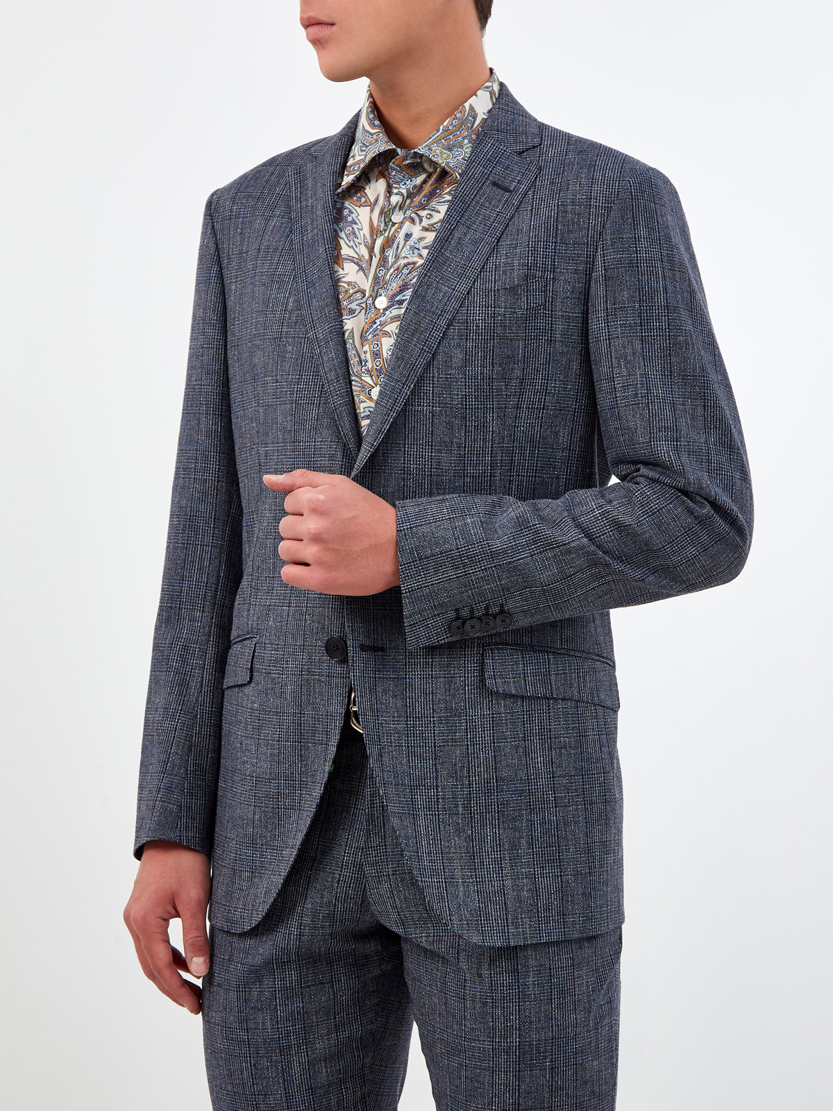 Пиджак из мелованной костюмной ткани с внутренним узором пейсли ETRO, цвет синий, размер 50;52;54 - фото 3