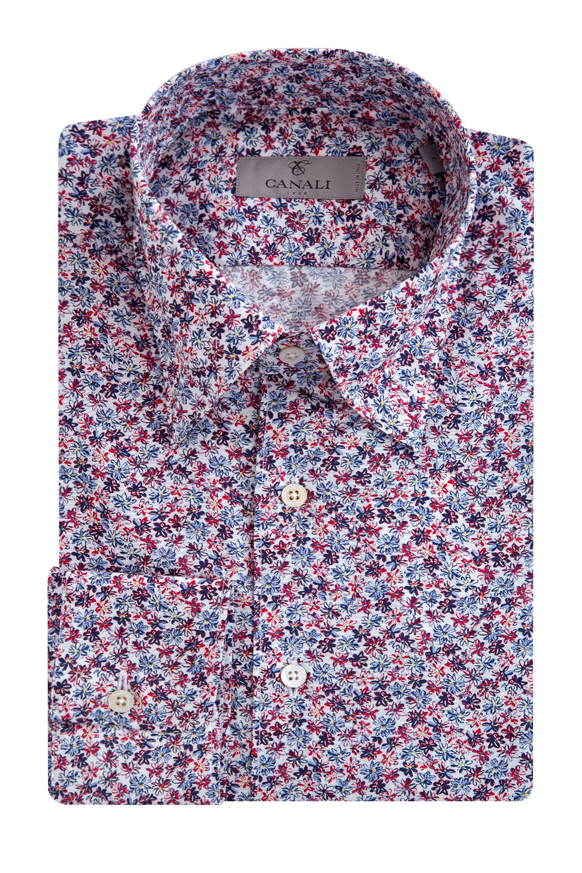 Рубашка из хлопка с акварельным принтом CANALI, цвет мульти, размер 48 - фото 1