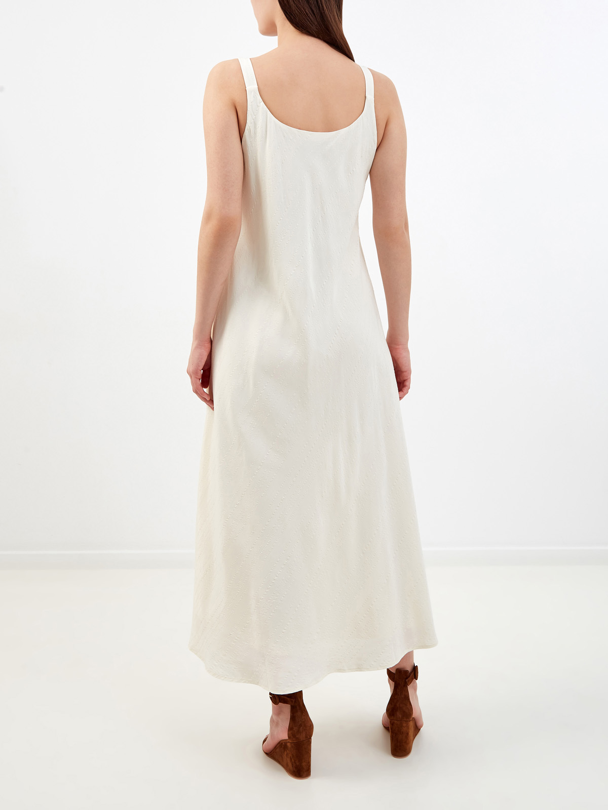 Легкое платье из вискозы и льна с декоративной прострочкой RE VERA, цвет белый, размер M;L;S - фото 4