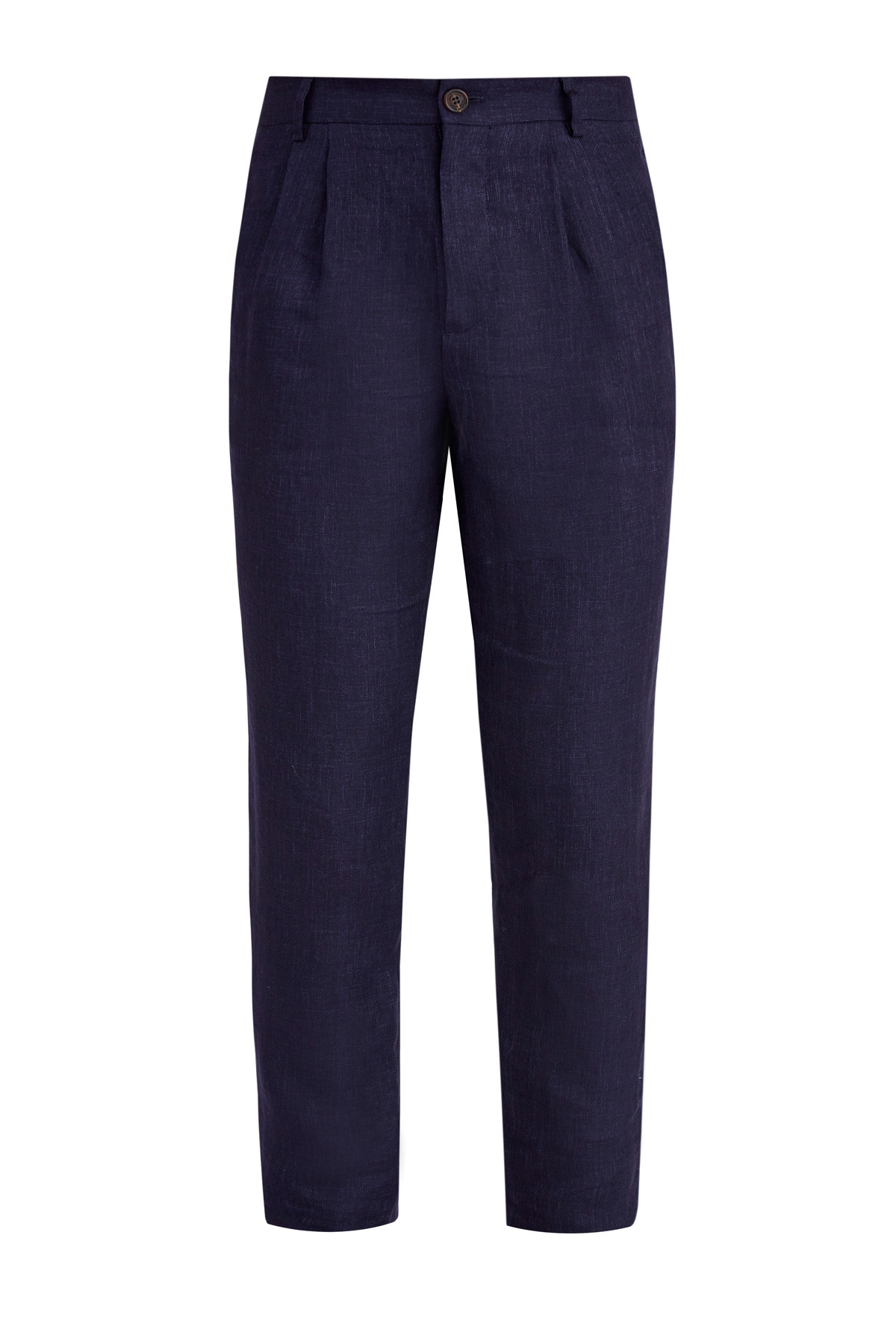 Льняные брюки из ткани делаве с текстурой денима BRUNELLO CUCINELLI, цвет синий, размер 48;50;56 - фото 1