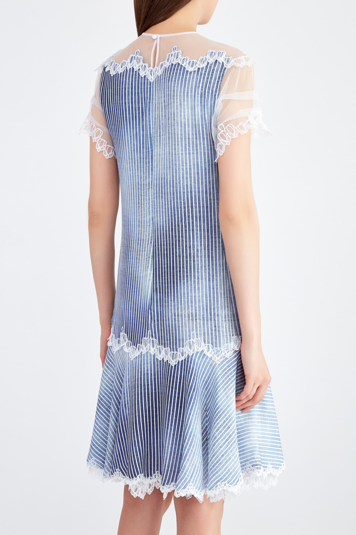 Платье из ткани марокен с отрезным подолом и кружевной отделкой ERMANNO SCERVINO, цвет голубой, размер 40;42 - фото 4