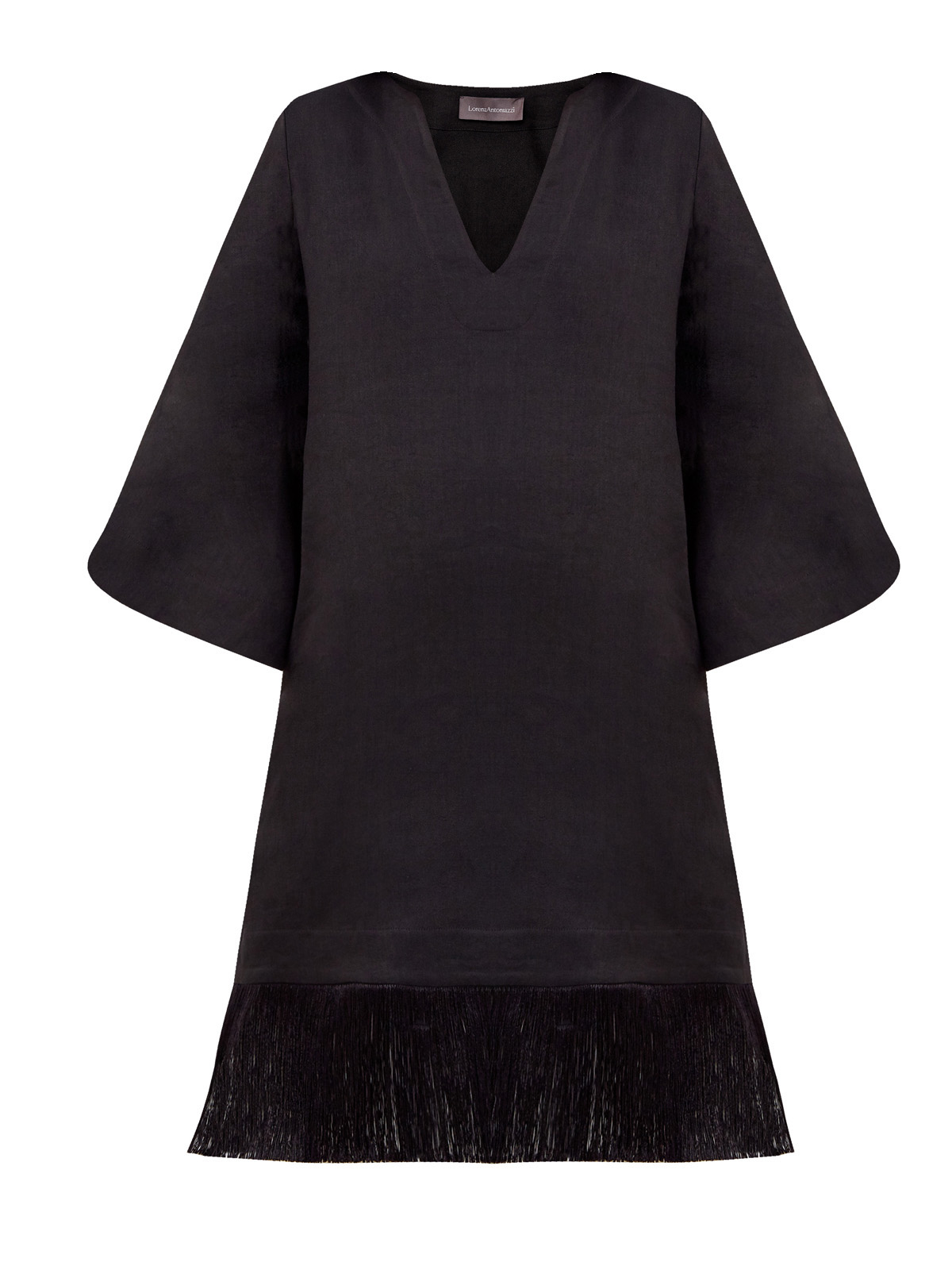 Свободное платье из льняной ткани с длинной бахромой LORENA ANTONIAZZI, цвет черный, размер 40;42;44;46