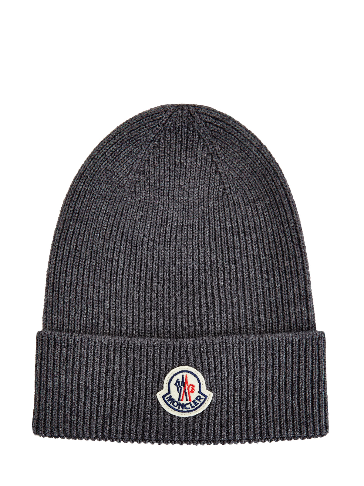 Базовая шапка из шерстяной пряжи с логотипом бренда MONCLER, цвет серый, размер 48;50 - фото 1