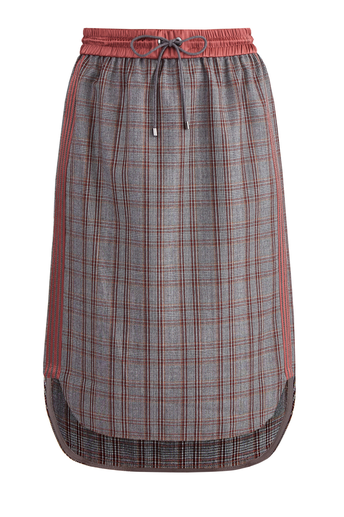 Шерстяная юбка с эластичным поясом и лампасами контрастного тона BRUNELLO CUCINELLI, цвет серый, размер 44;46 - фото 1