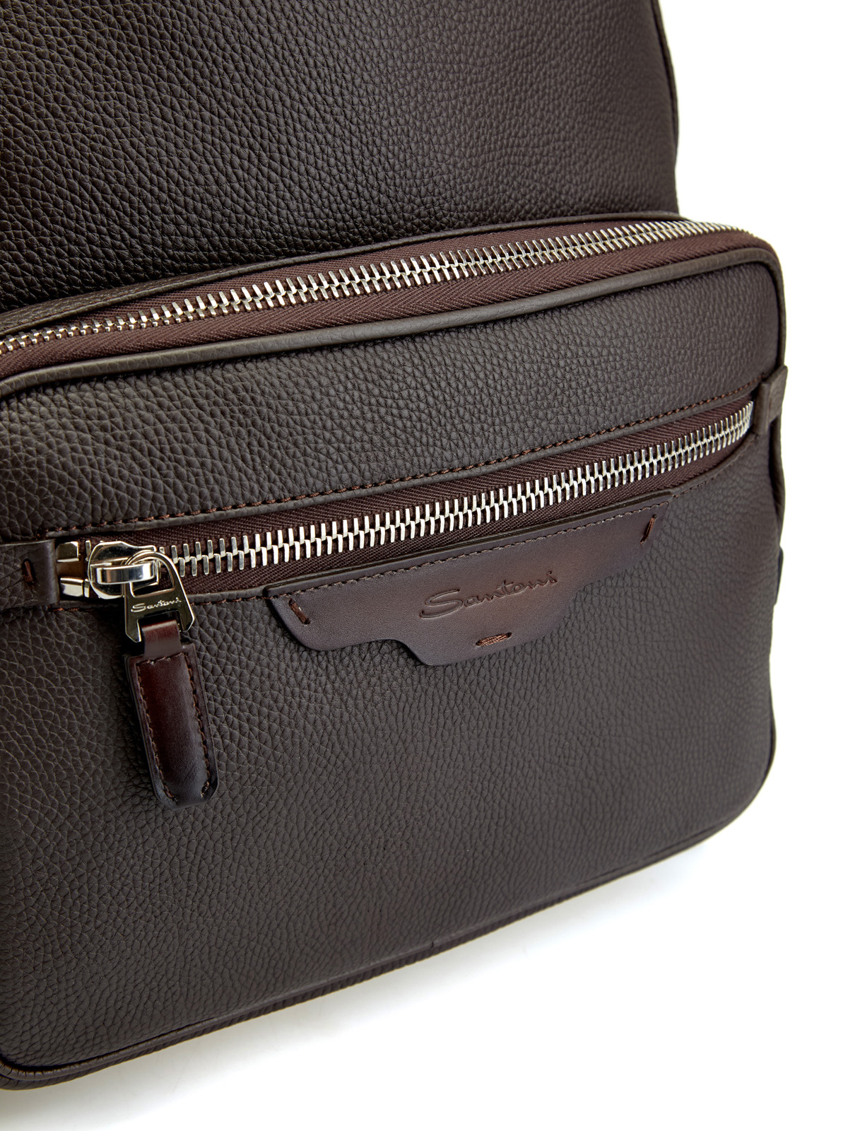 Вместительный рюкзак из крупнозернистой кожи с деталями Velatura SANTONI, цвет коричневый, размер 50;52;56 - фото 5