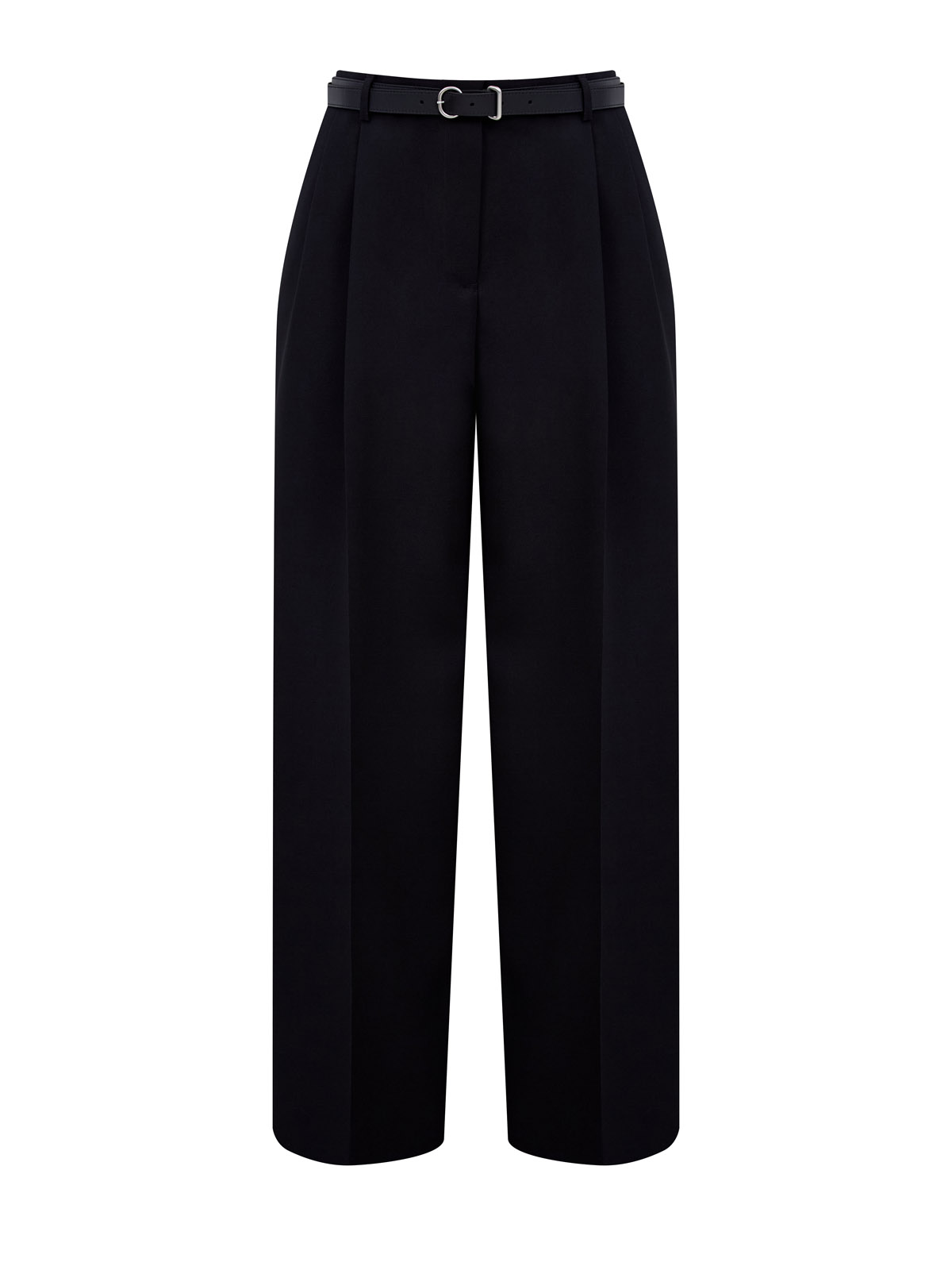 Брюки из шерстяного габардина с защипами и ремнем 189800₽