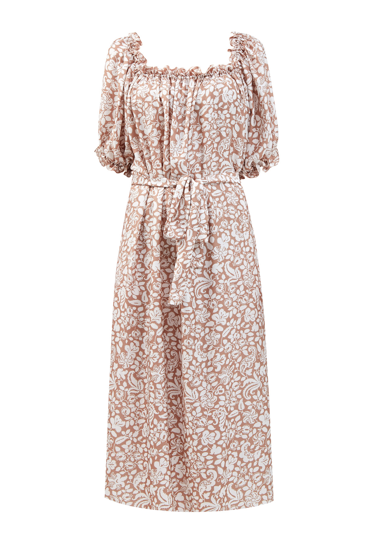 Платье-миди из струящегося шифона с оборками и съемным ремнем ALEXANDER TEREKHOV, цвет бежевый, размер 48 - фото 1