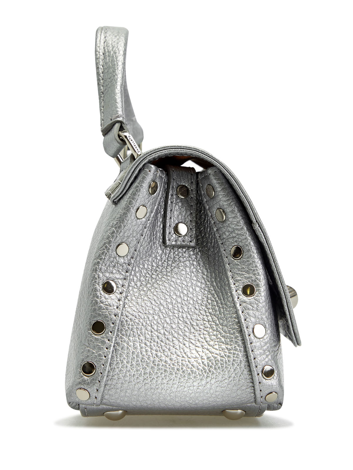 Кожаная сумка с металлизированным напылением и заклепками ZANELLATO, цвет серый, размер 42;44;45 - фото 3