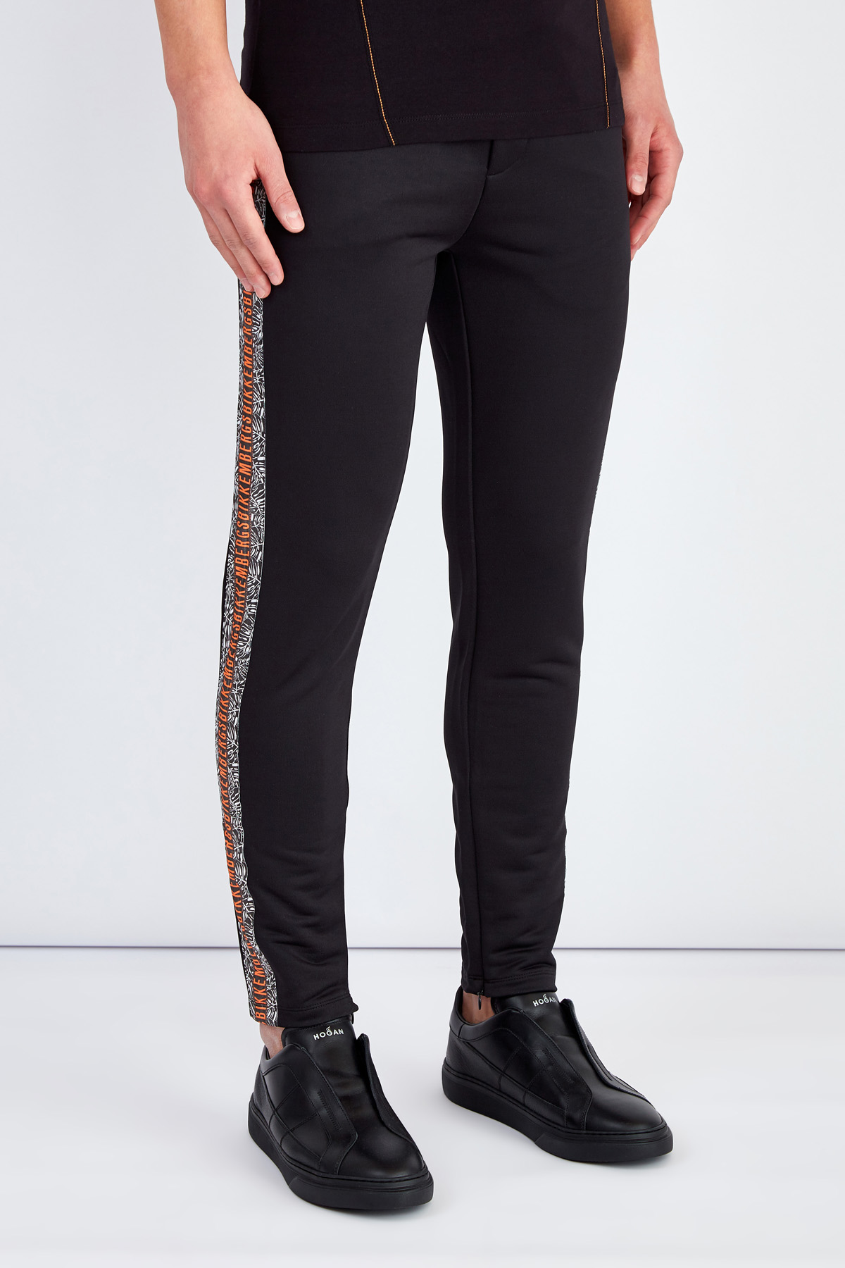 Облегающие спортивные брюки из эластичной ткани с лампасами BIKKEMBERGS, цвет черный, размер 52 - фото 3