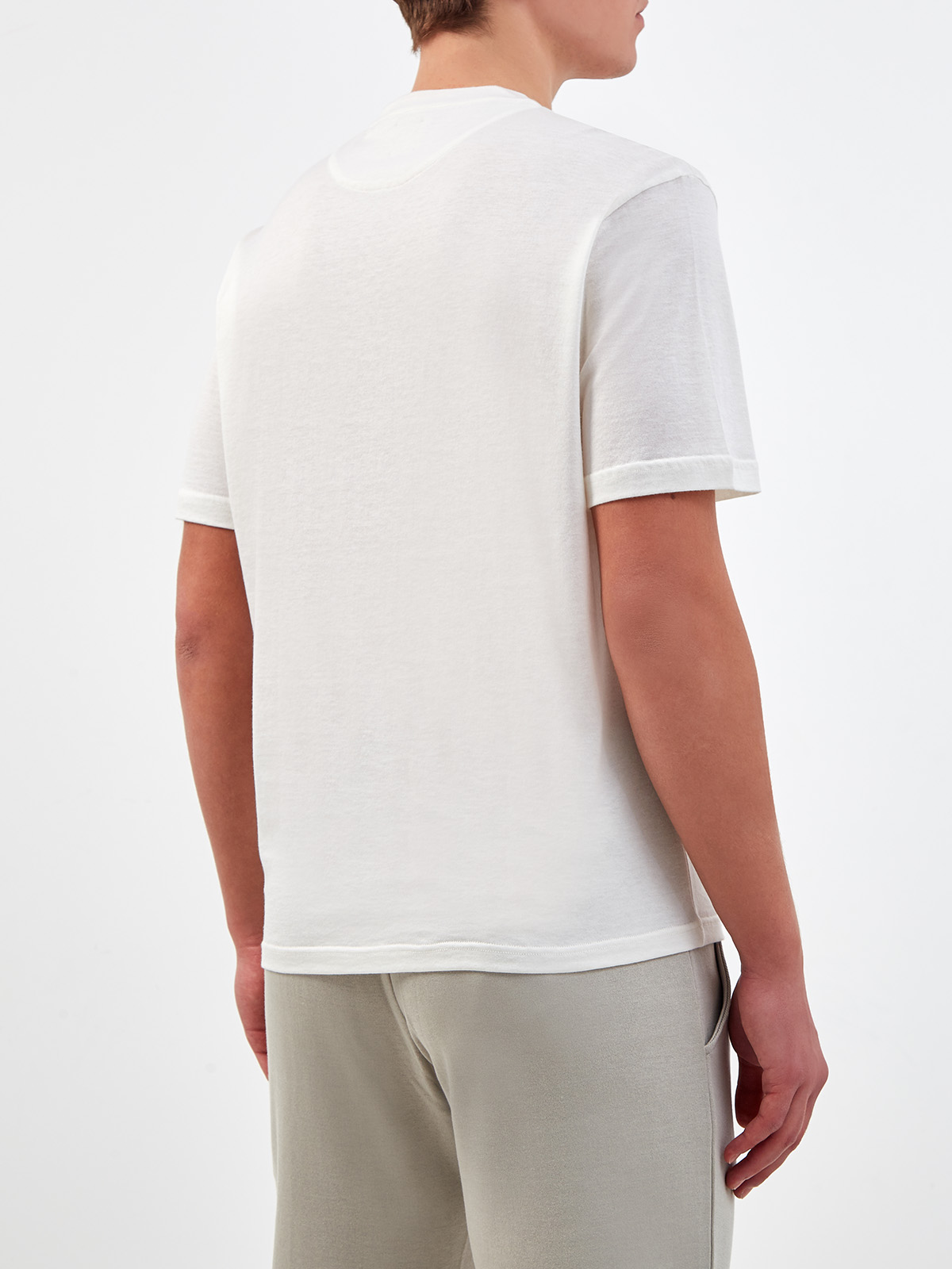 Однотонная футболка из гладкого хлопка и шелка ELEVENTY, цвет белый, размер 50;52;54;48 - фото 4