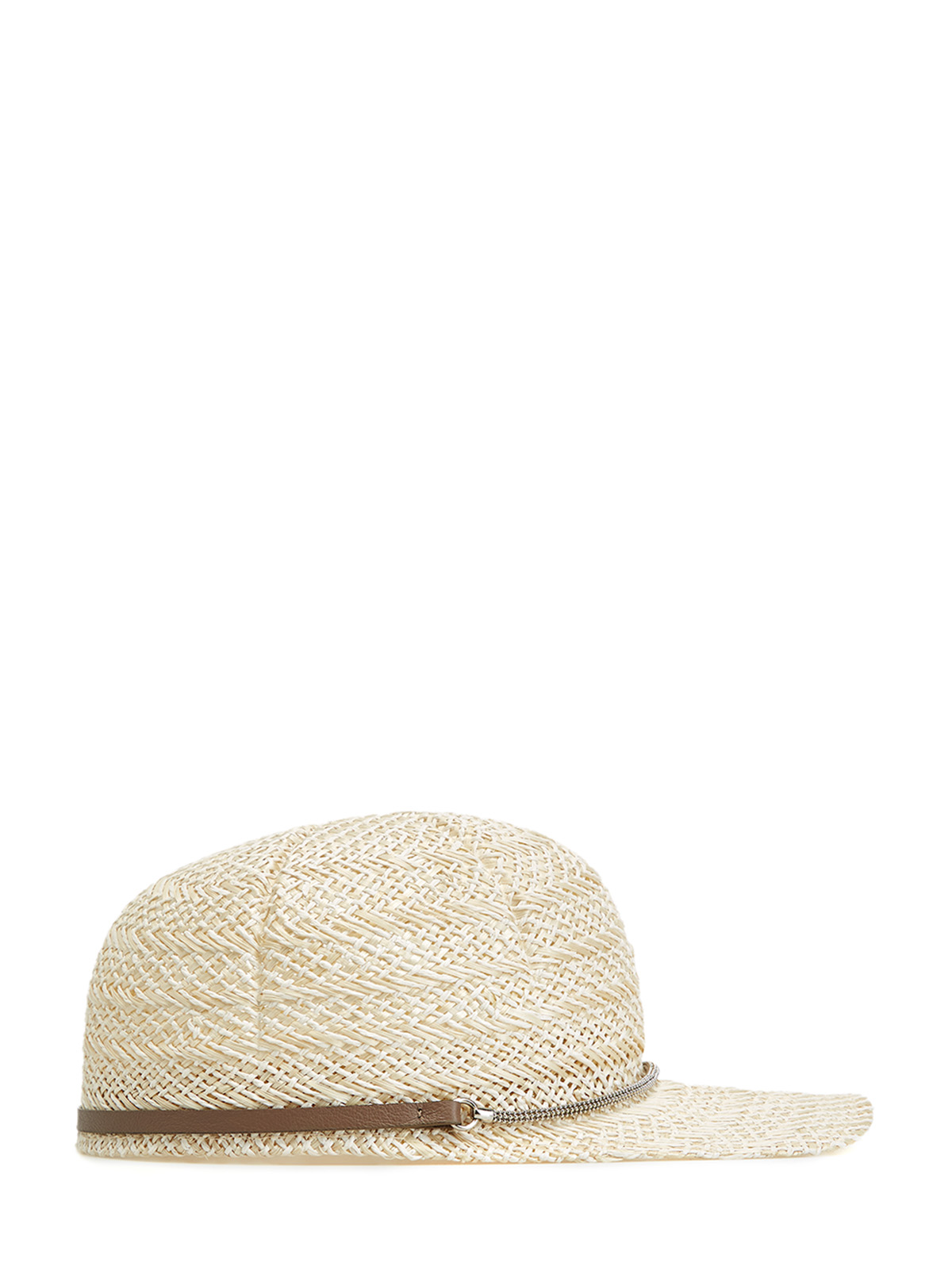 Плетеная кепка с кожаным ремешком и цепочками PESERICO, цвет бежевый, размер M;L - фото 2