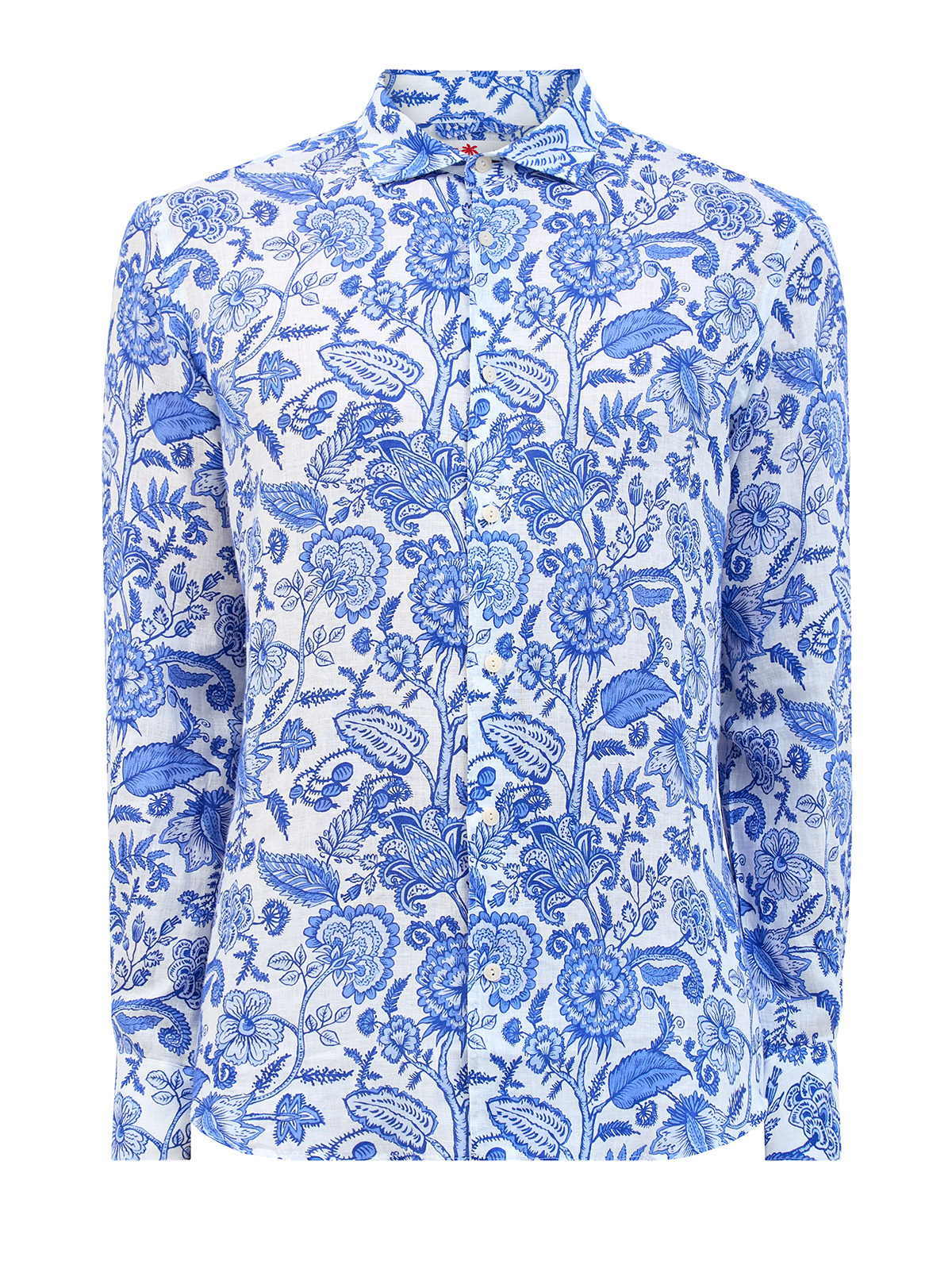 Рубашка из дышащей льняной ткани с флористическим принтом MC2 SAINT BARTH, цвет голубой, размер 48;50;52;54;56 - фото 1