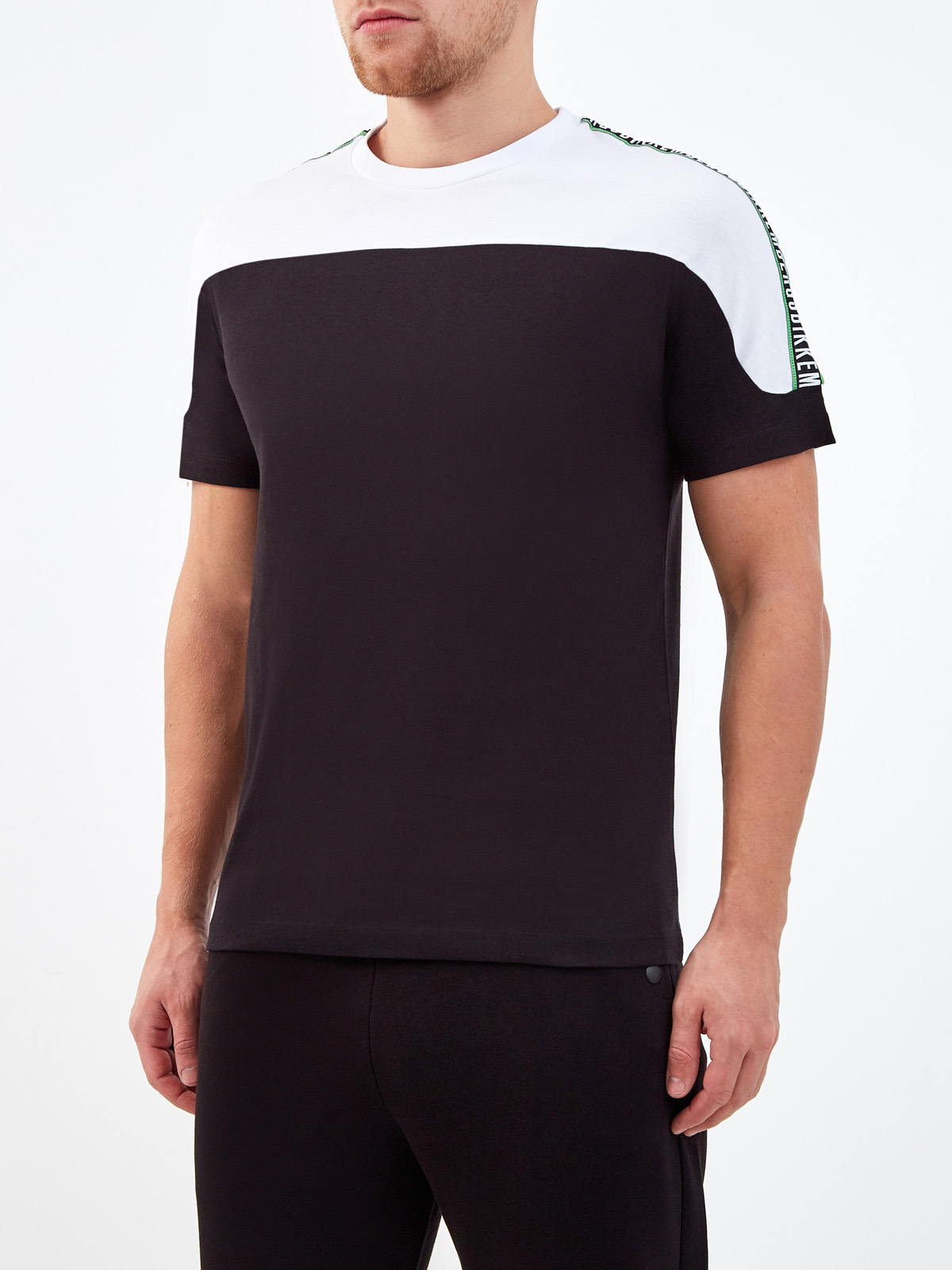 Хлопковая футболка в стиле colorblock с лентой-аппликацией BIKKEMBERGS, цвет черно-белый, размер S;M;L;XL;2XL;3XL - фото 3