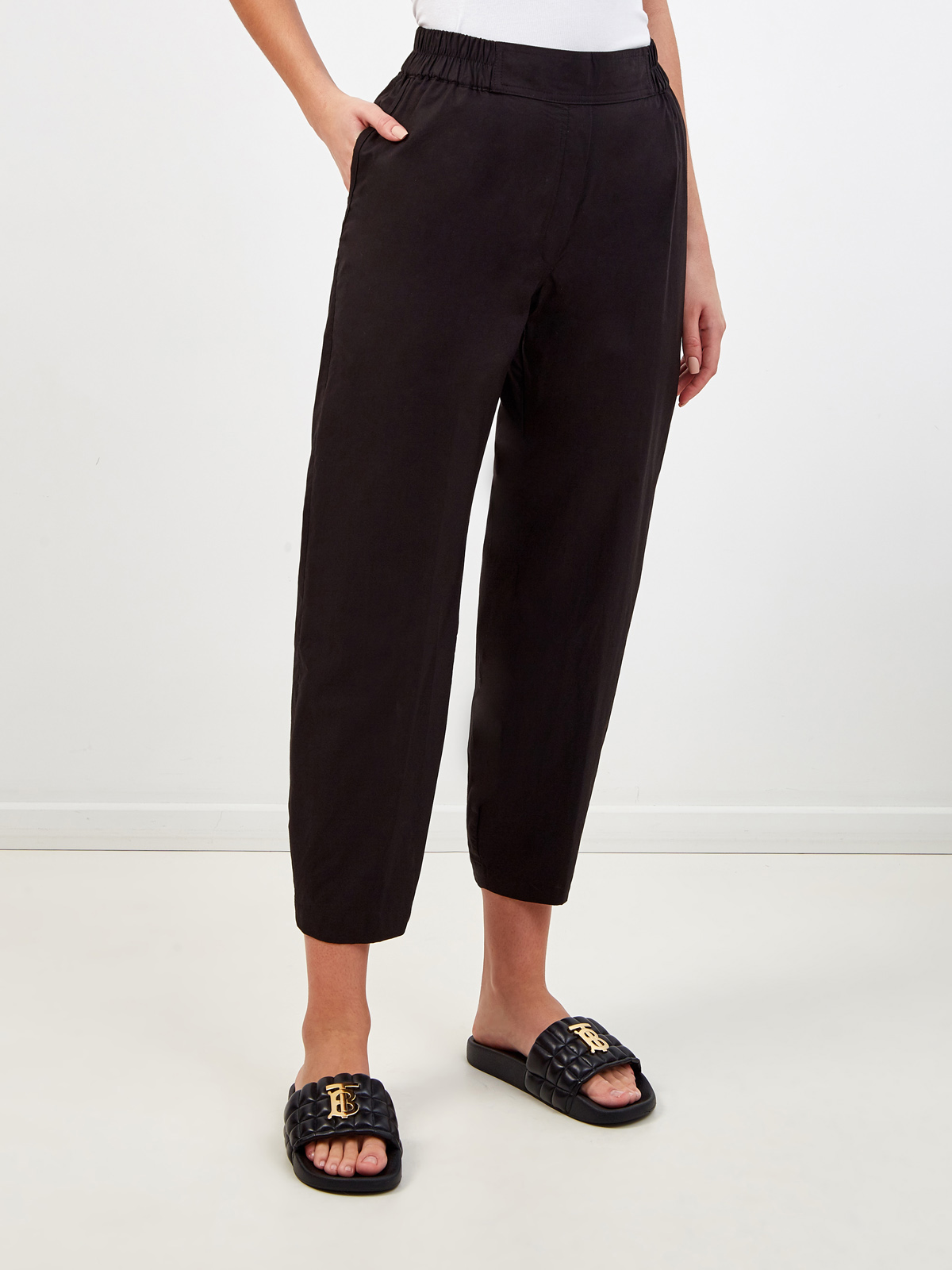 Укороченные брюки из хлопка с эластичным поясом GENTRYPORTOFINO, цвет черный, размер 42;44;46;40 - фото 3