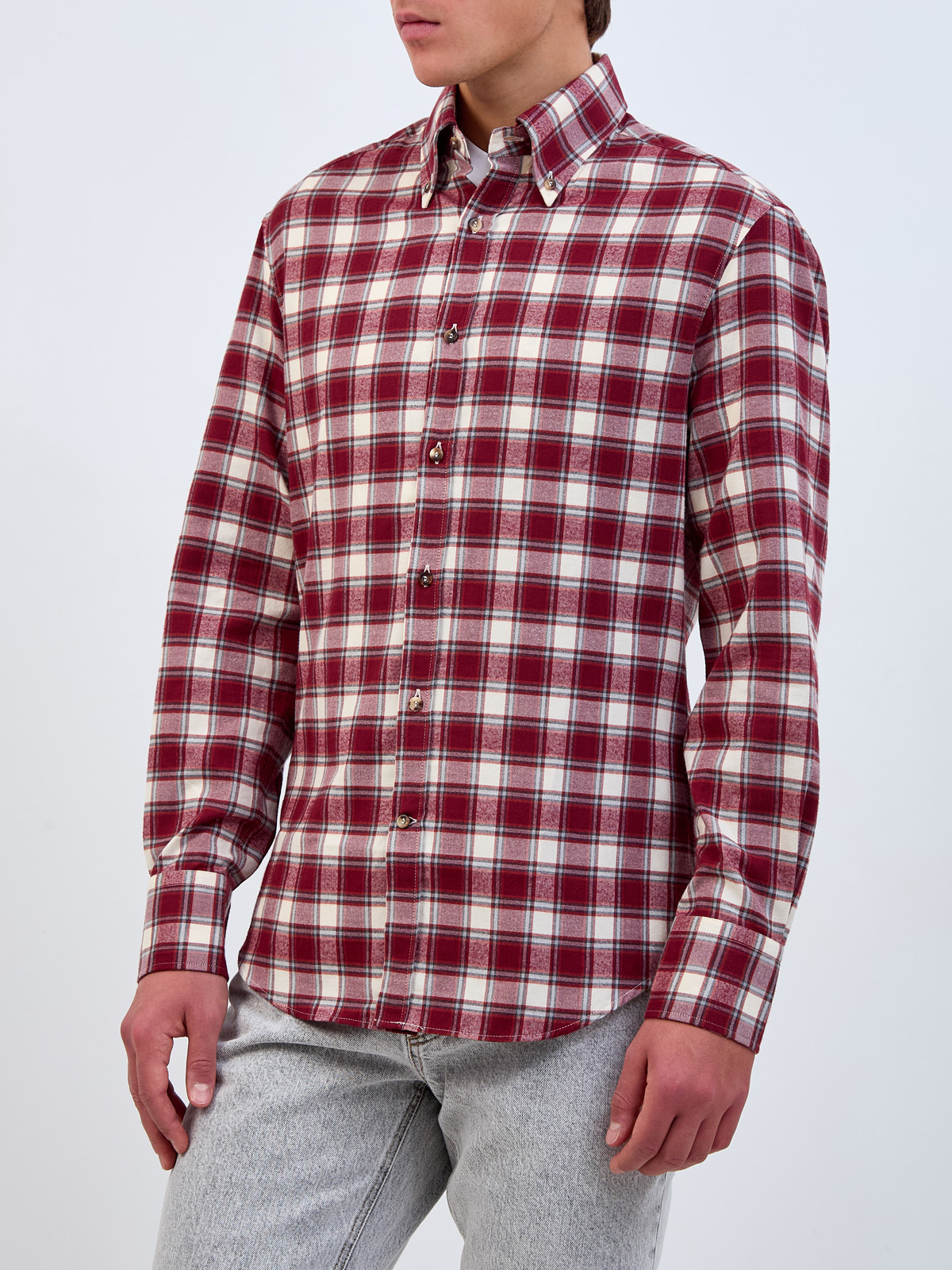 Клетчатая рубашка из хлопковой фланели с воротом button-down Красный, фото 3