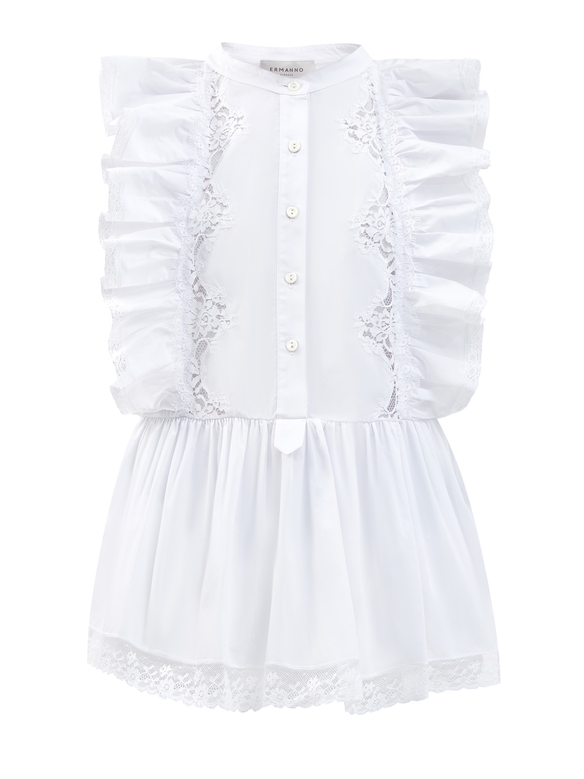 Белая блуза с ажурным декором и оборками