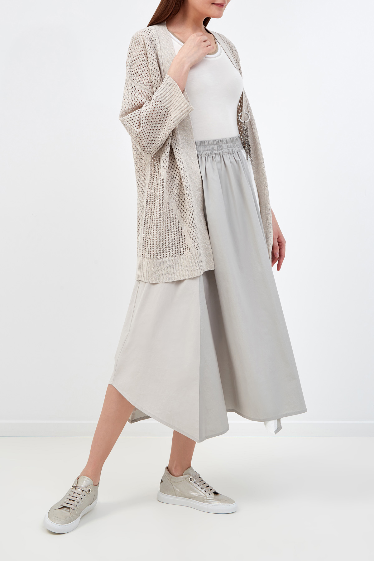 Асимметричная юбка-colorblock из хлопкового поплина LORENA ANTONIAZZI, цвет серый, размер 40;42 - фото 2