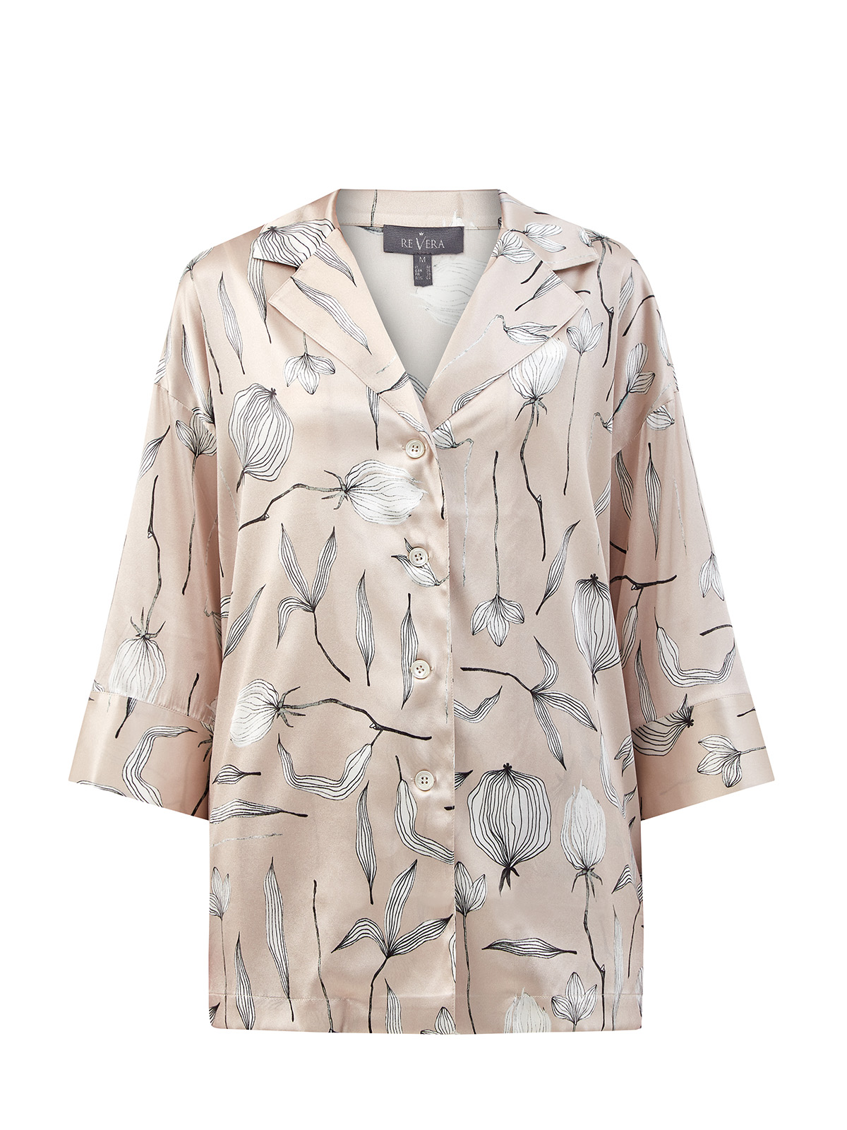 Свободная блуза из шелка в пижамном стиле RE VERA, цвет бежевый, размер XL;2XL;3XL;M