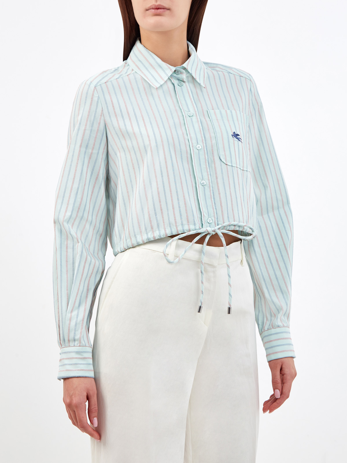 Кроп-рубашка в полоску с регулируемыми завязками ETRO, цвет голубой, размер 40;42;44;38 - фото 3