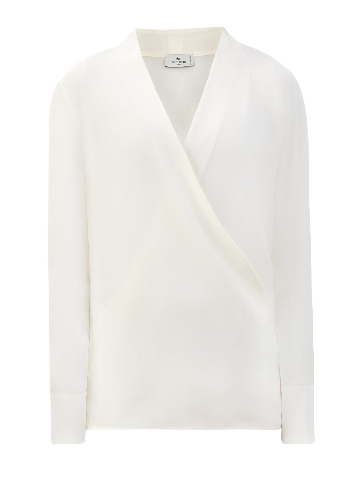 Шелковая блуза с V-образным вырезом на запах ETRO белого цвета